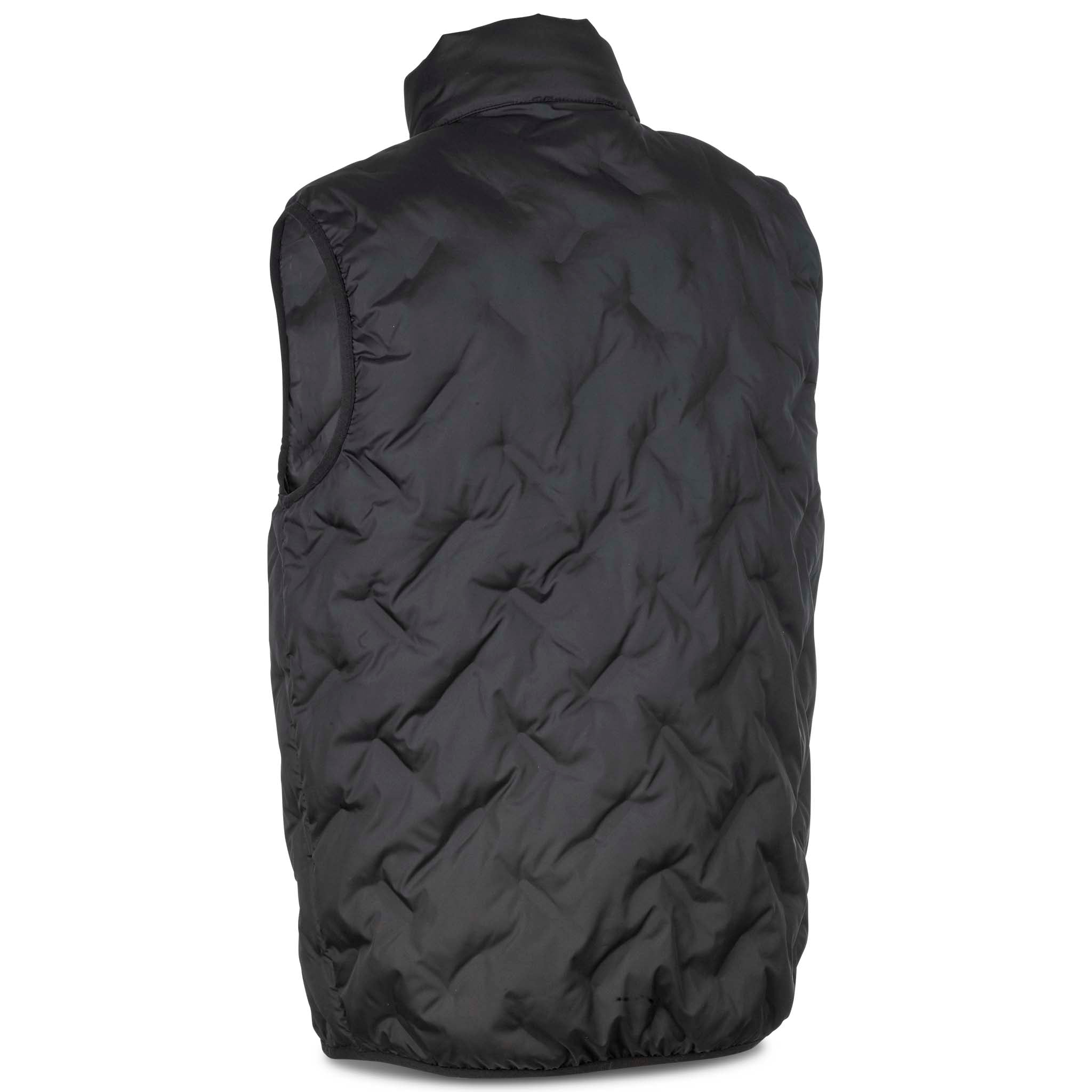 Sort Padded vest Oxford, fritidsklær, sett bakfra med quiltet design og høy krage.