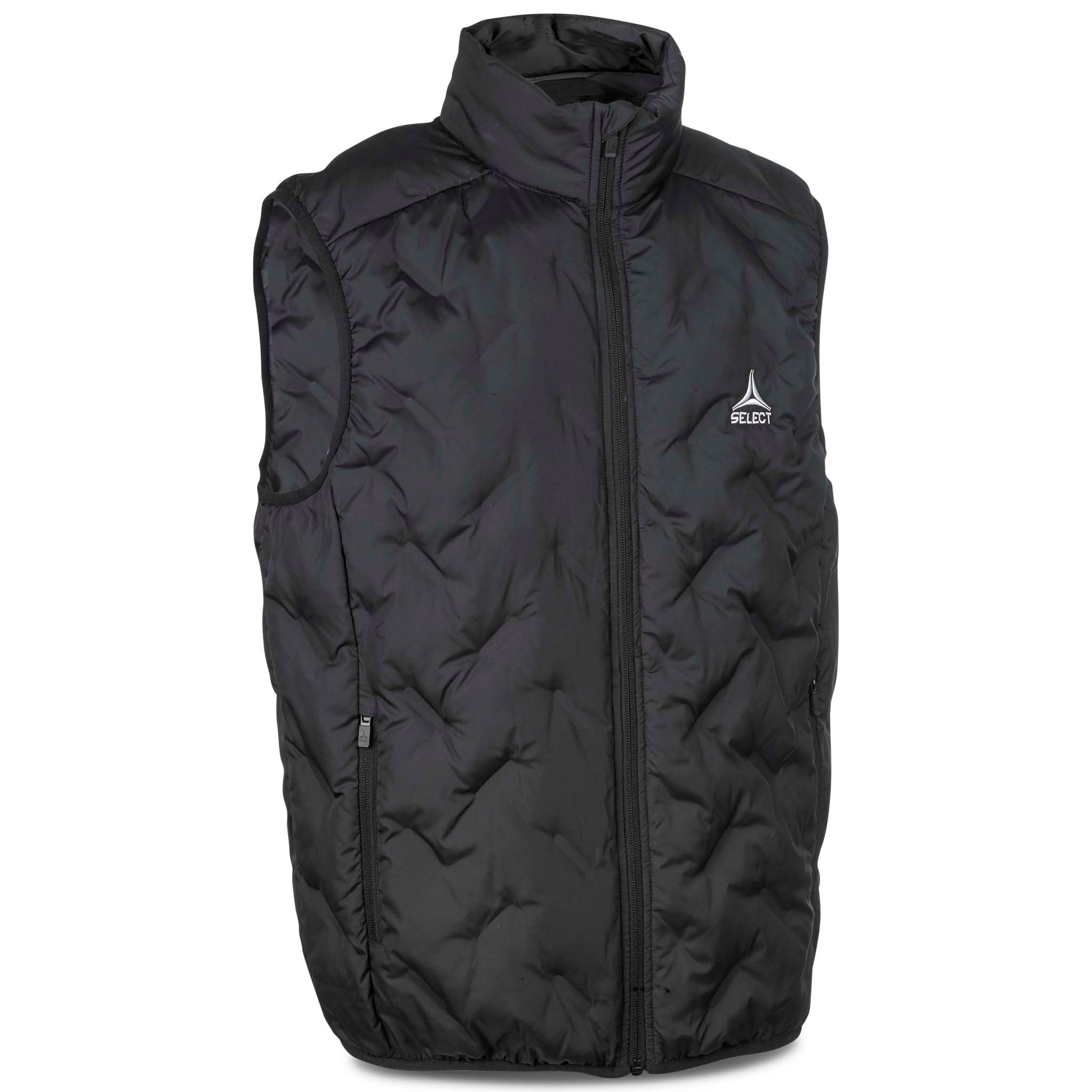 Forside av sort Padded vest Oxford, quiltet fritidsklær med hel glidelås og høy krage