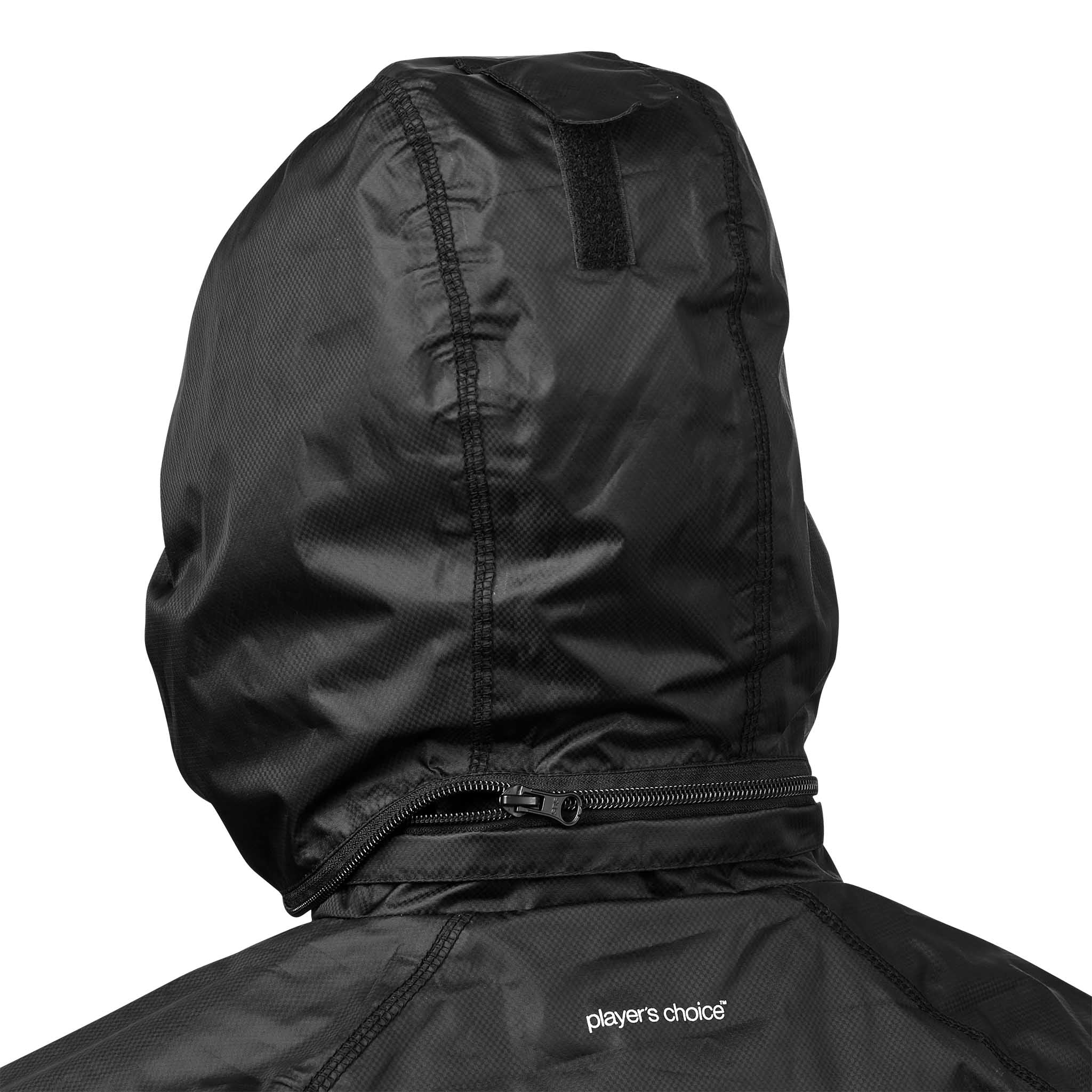 Nærbilde av sort All-weather jacket Monaco v24 hette og glidelås, Match & Training klær