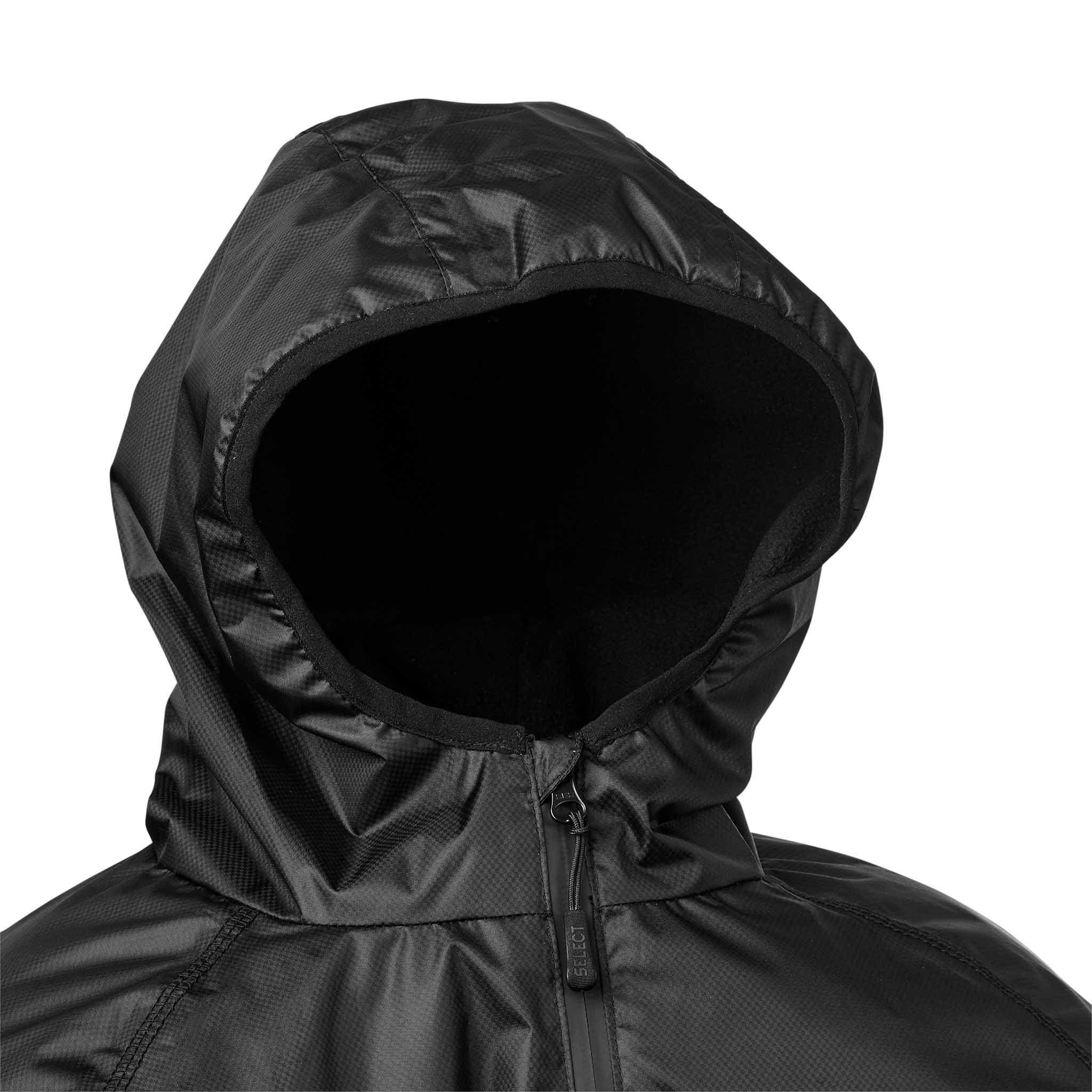 Nærbilde av svart Functional jacket Monaco v24 hette og glidelås, Match & Training klær