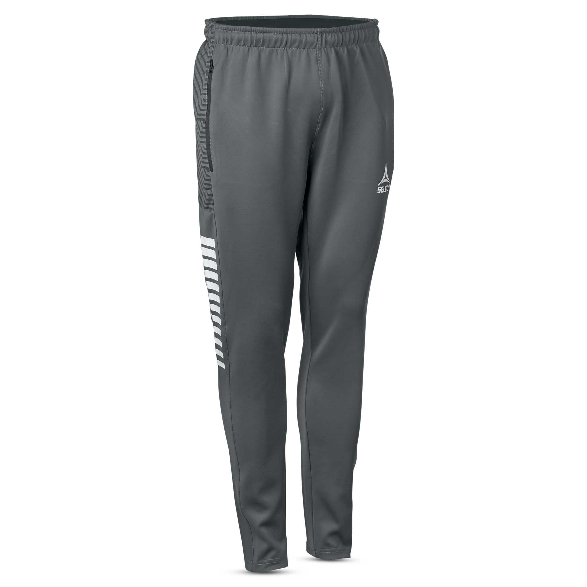 Forside av grå Training pants Regular Fit Monaco v24, fotball kamp- og treningstøy, med hvite sidedetaljer.