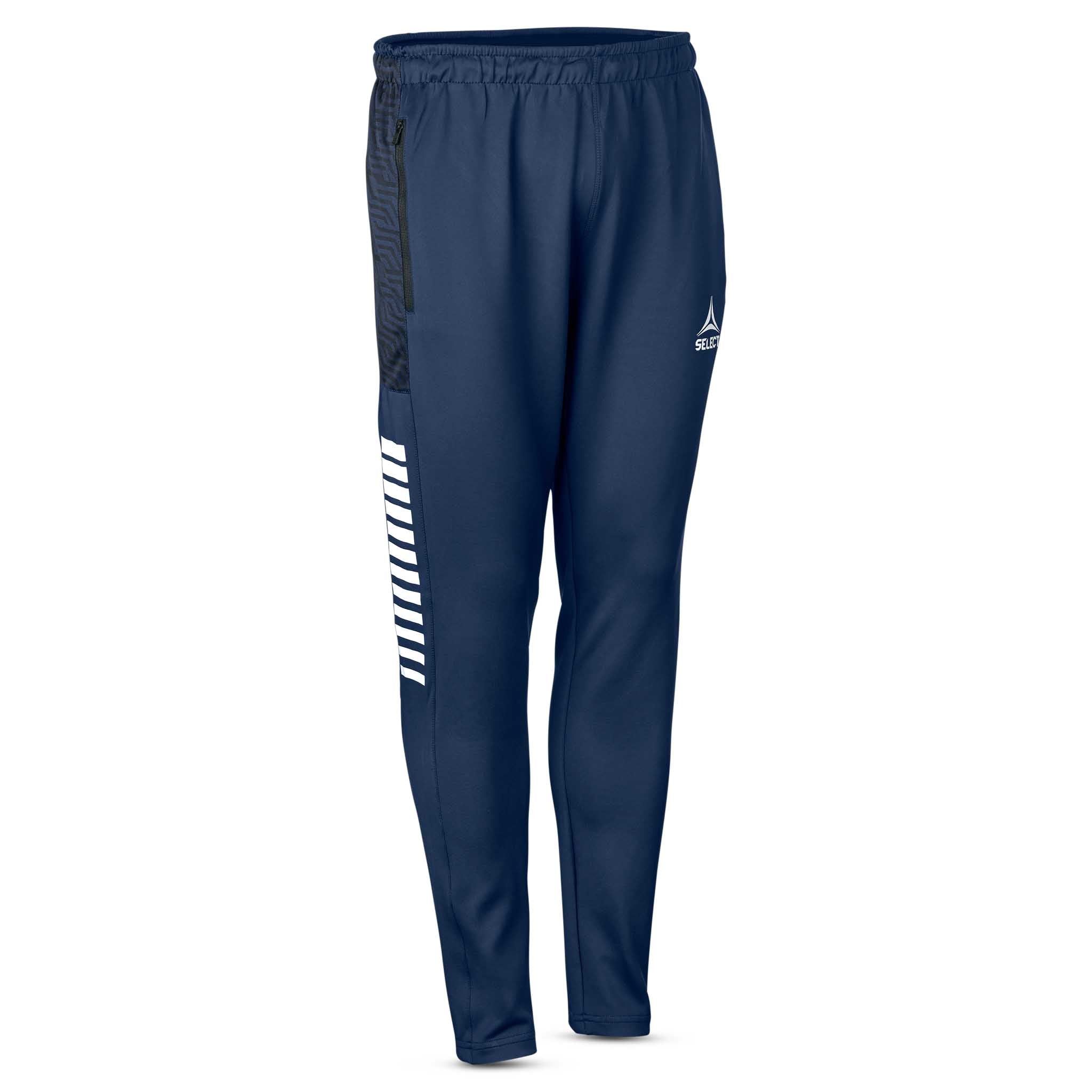 Forfra av marineblå Training pants Regular Fit Monaco v24, kamp- og treningstøy, med hvit logo og detaljer.