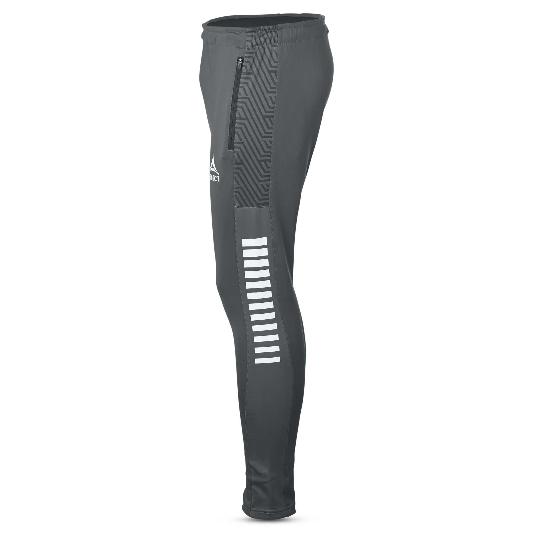 Grå-hvite Training pants slim fit Monaco v24, Match & Training wear, sett fra høyre side med hvite striper.