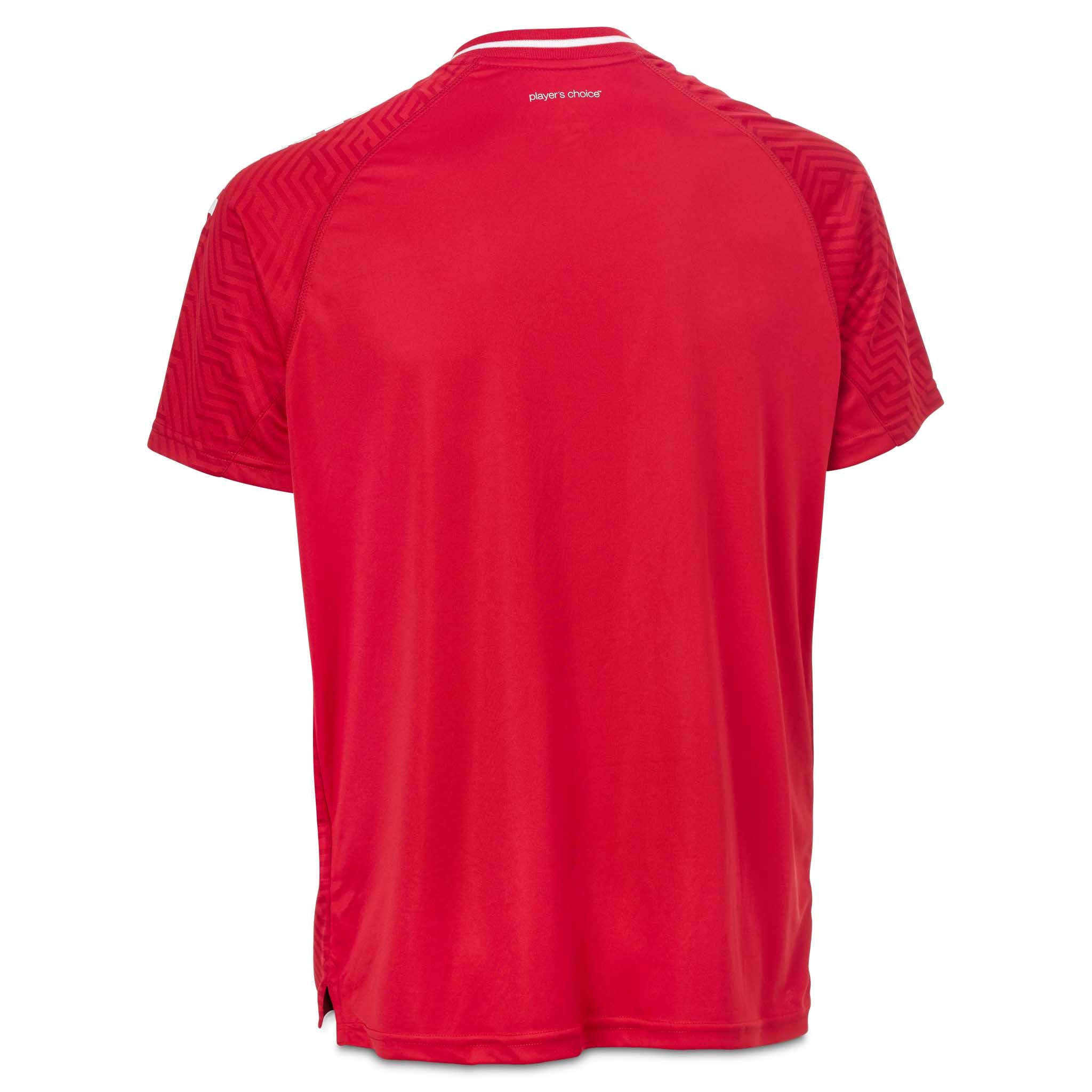 Bakside av rød og hvit Player shirt S/S Monaco v24, Match & Training wear fotballtrøye.