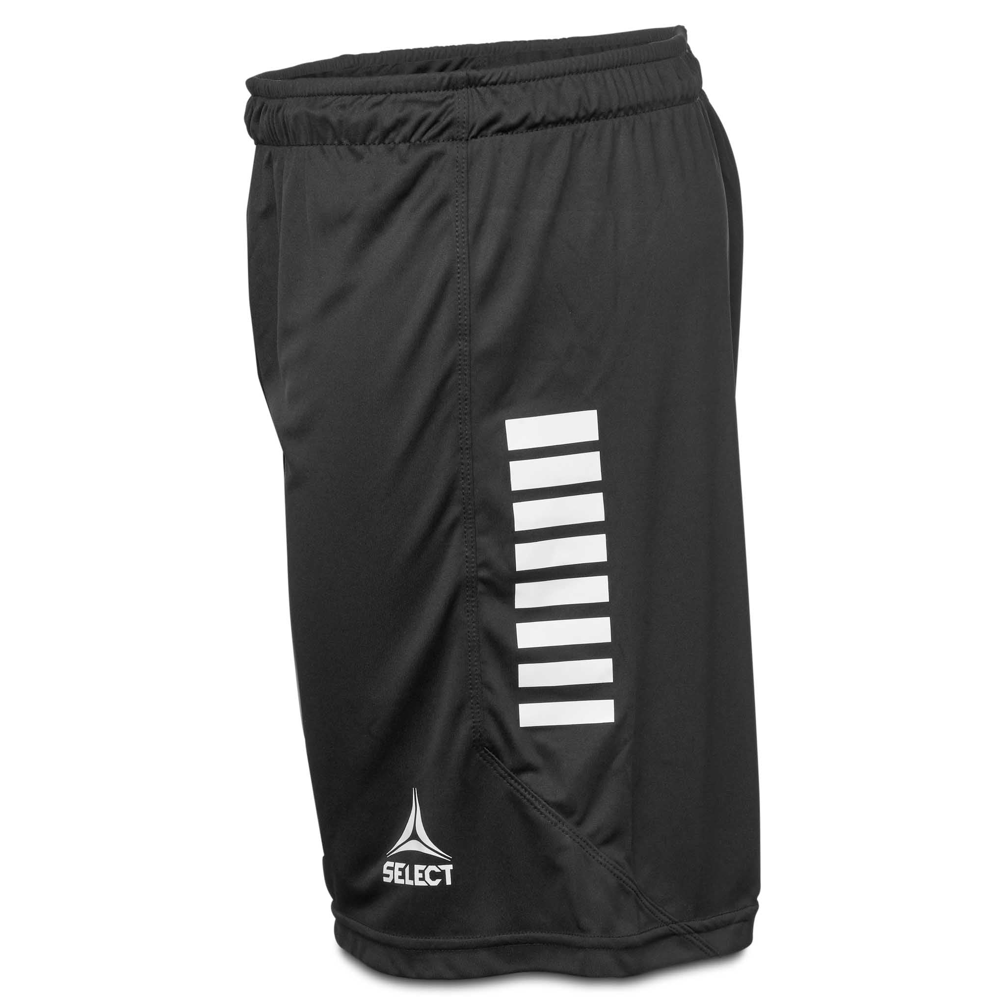 Player shorts Monaco v24, svart med hvite striper, sett fra høyre side, Kamp- & treningstøy