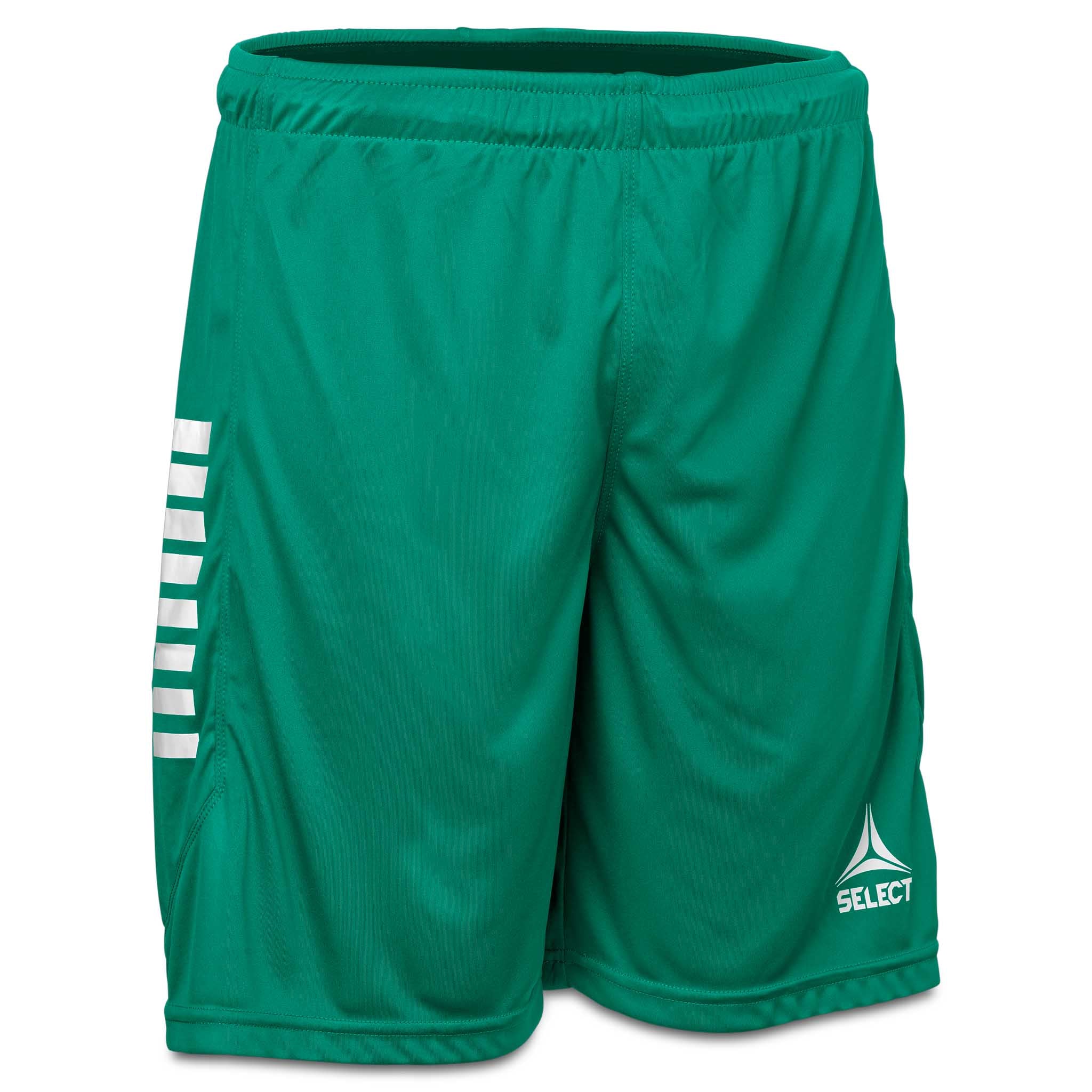 Forside av grønne Player shorts Monaco v24 med hvite detaljer, Match & Training wear for fotball.
