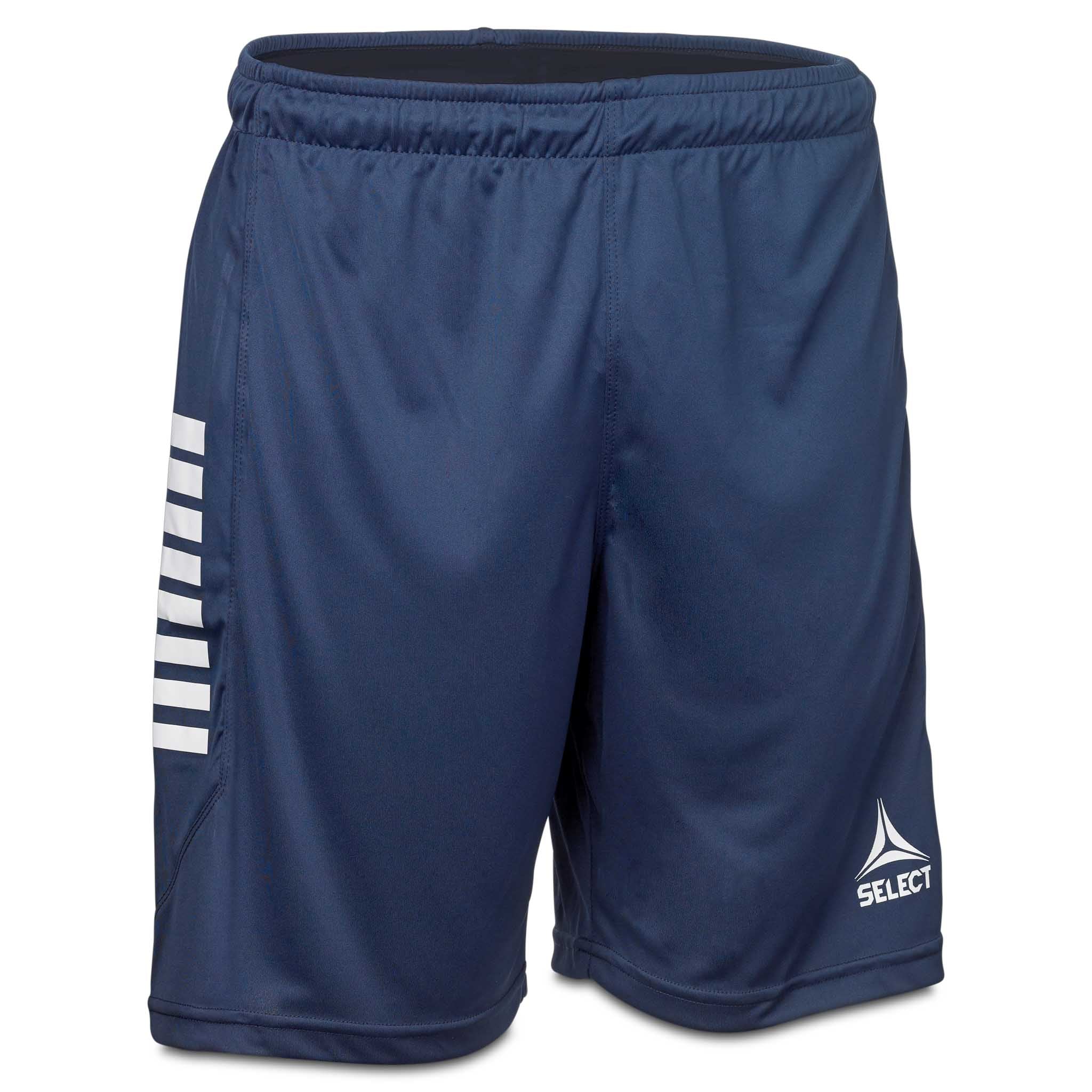 Player shorts Monaco v24, marineblå med hvite detaljer, kamp- og treningstøy, sett forfra