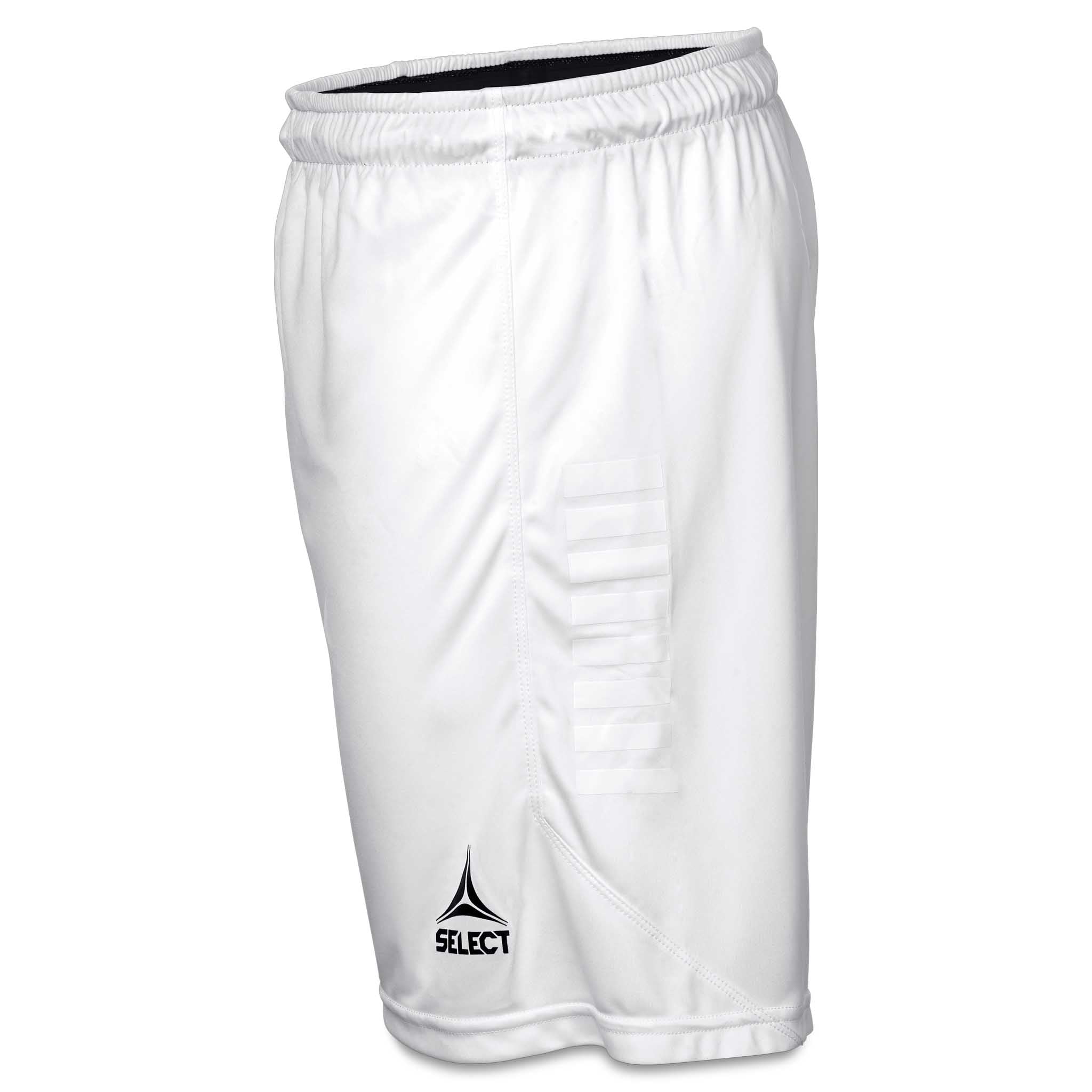 Hvite Player shorts Monaco v24, kamp- og treningstøy, sett fra høyre side med Select-logo.