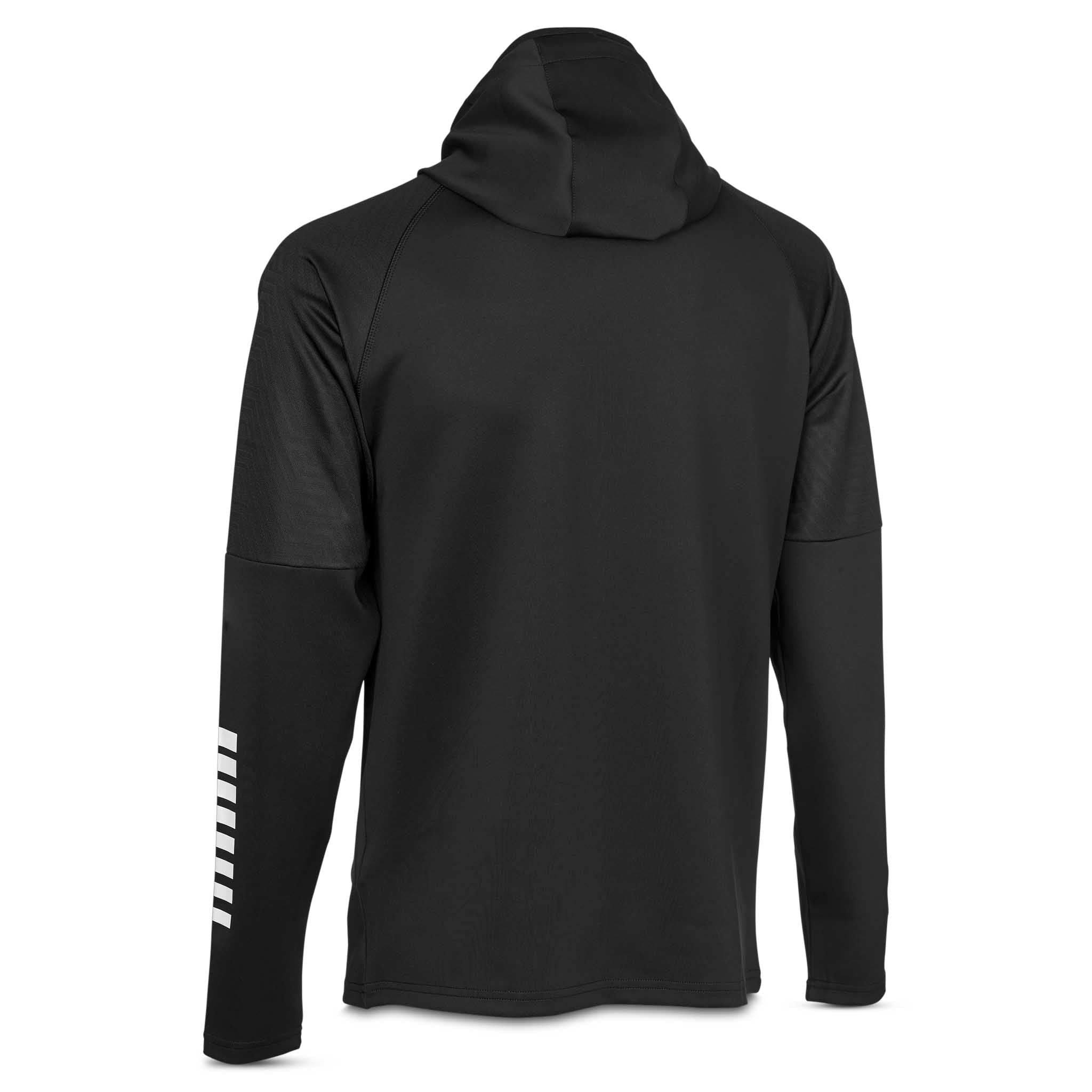Bakside av svart Zip hoodie Monaco v24, Match & Training wear, med hette og hvit ermedetalj.