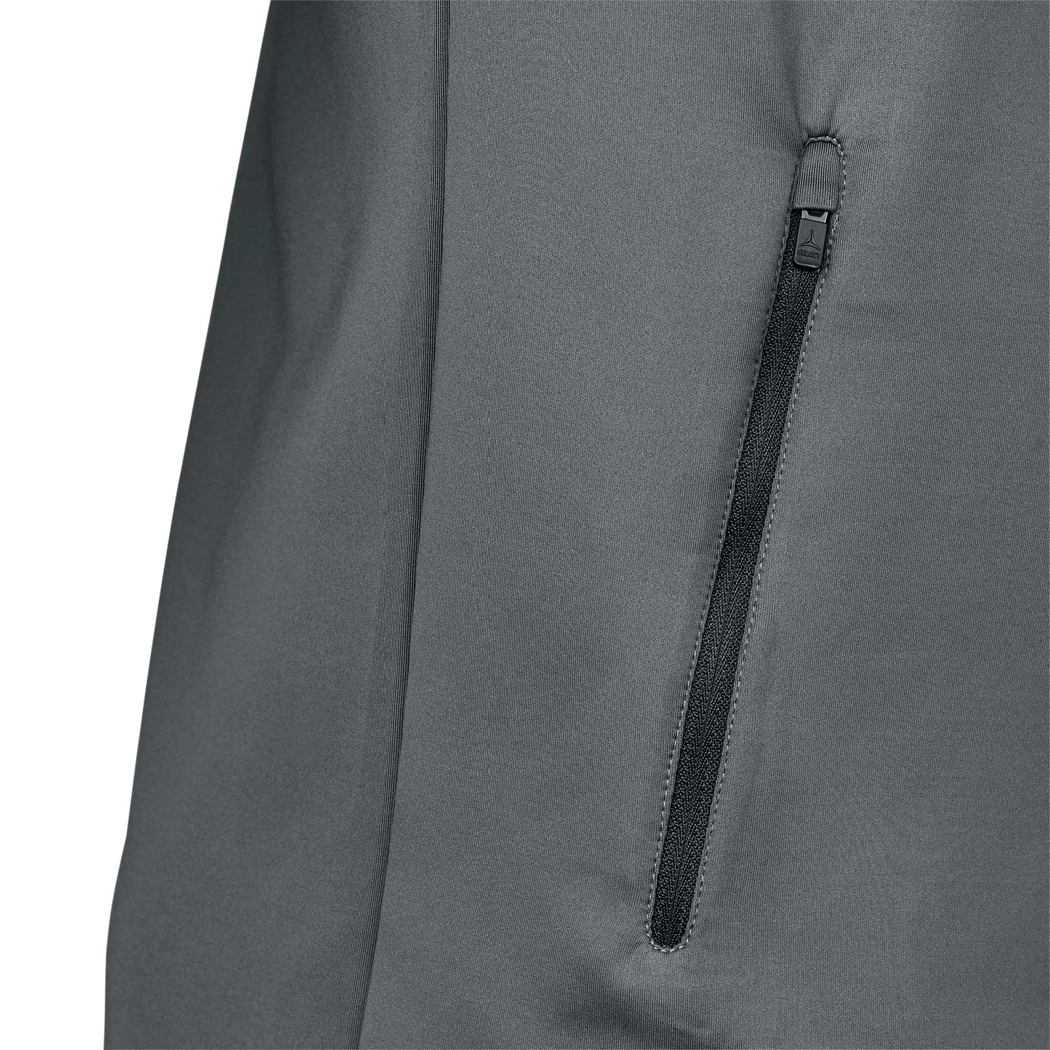 Nærbilde av grå Zip hoodie Monaco v24, Match & Training wear, med detalj av sort glidelåslomme.