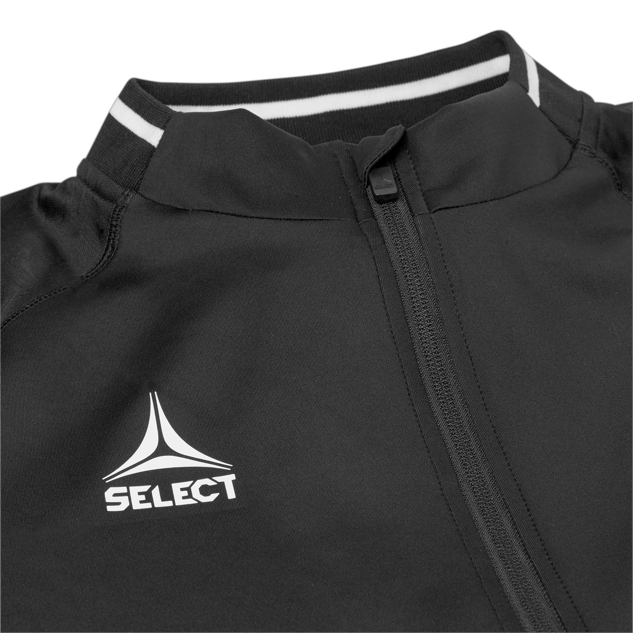 Nærbilde av svart Training sweat 1/2 zip Monaco v24, Kamp- & treningstøy, med hvit logo og glidelåsdetalj.