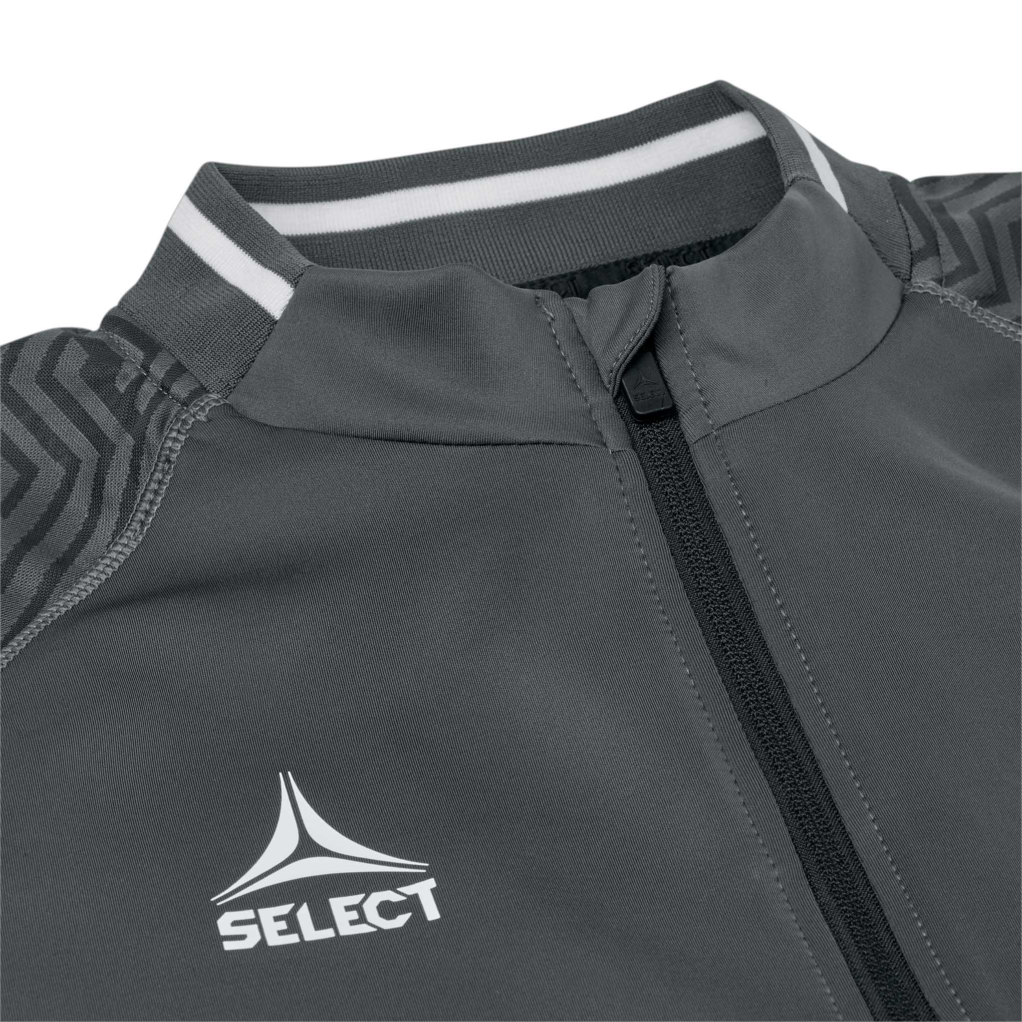 Nærbilde av grå Training sweat 1/2 zip Monaco v24, Match & Training klær, hvit kragekant, sort glidelås, Select logo