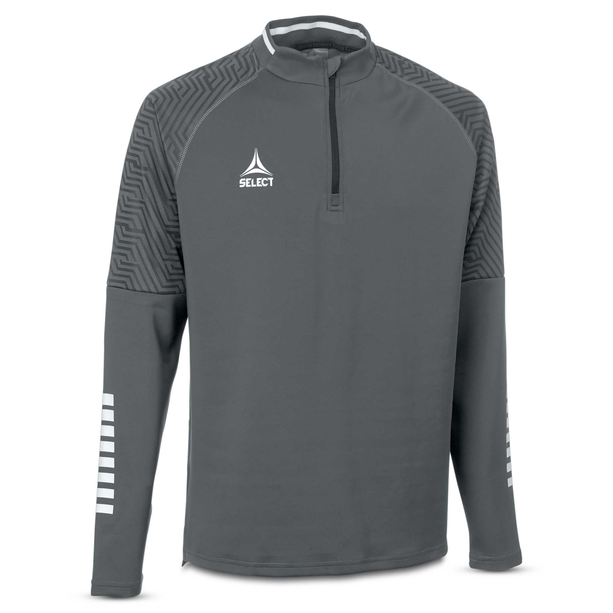 Forside av grå Training sweat 1/2 zip Monaco v24, Match & Training wear, med hvit logo og detaljer.