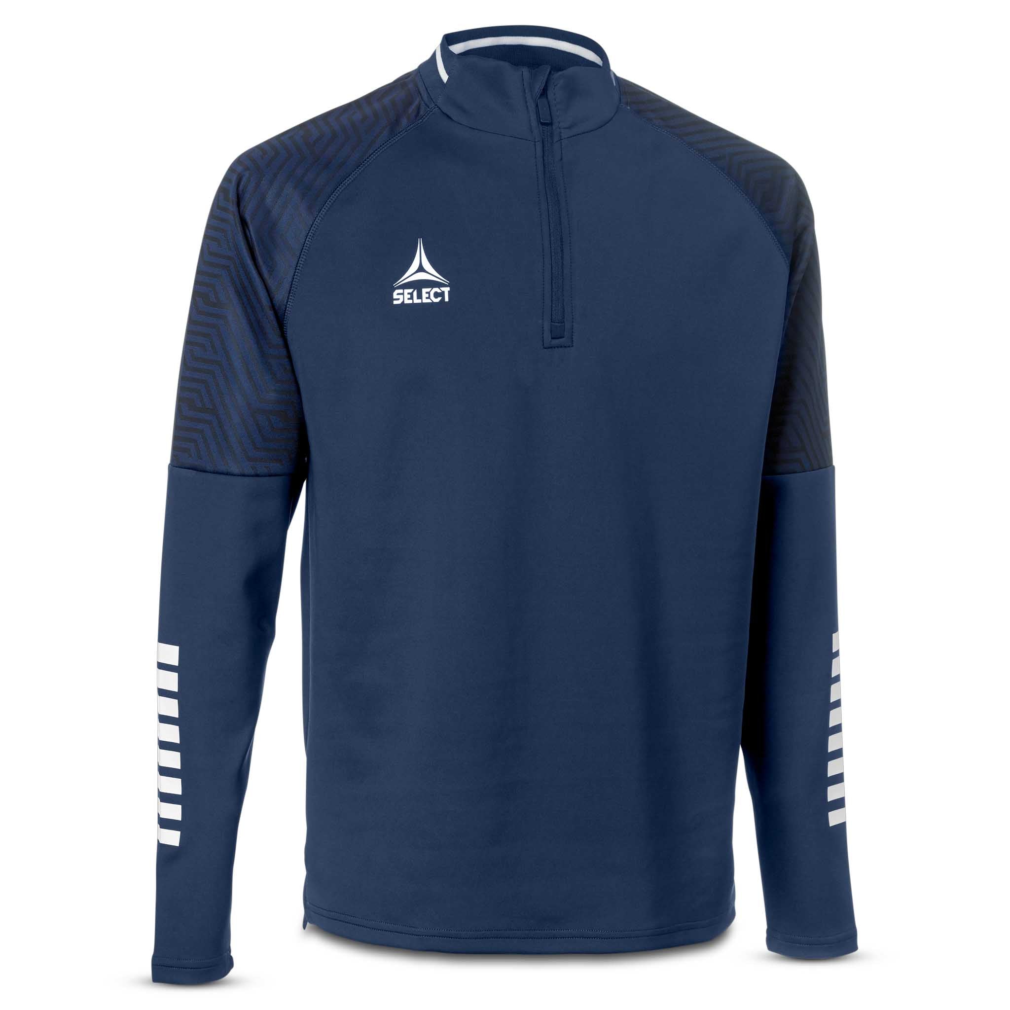 Forside av marineblå og hvit Training sweat 1/2 zip Monaco v24, kamp- og treningstøy med football-logo.