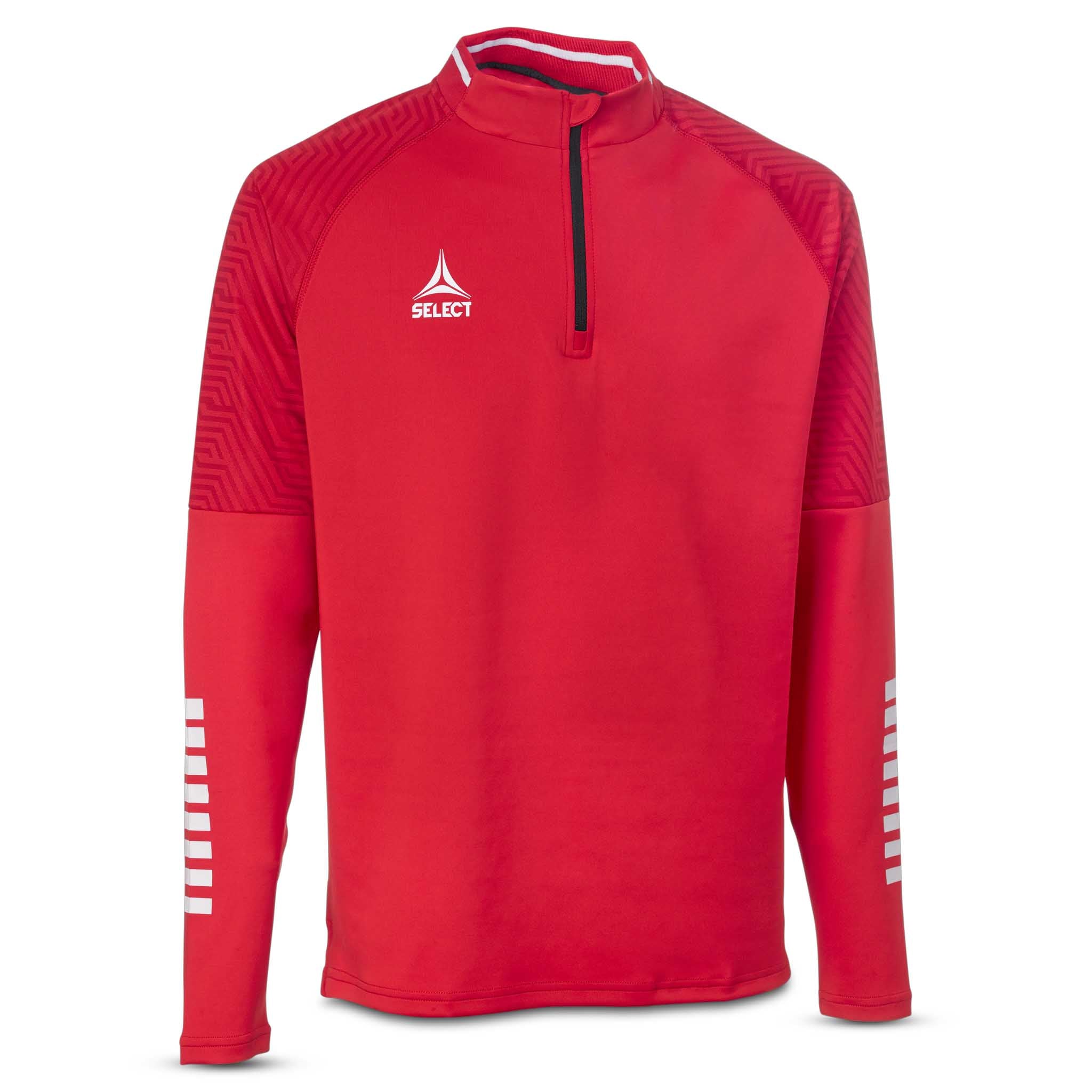 Forside av rød Training sweat 1/2 zip Monaco v24, Kamp- og treningsklær, med hvite detaljer.