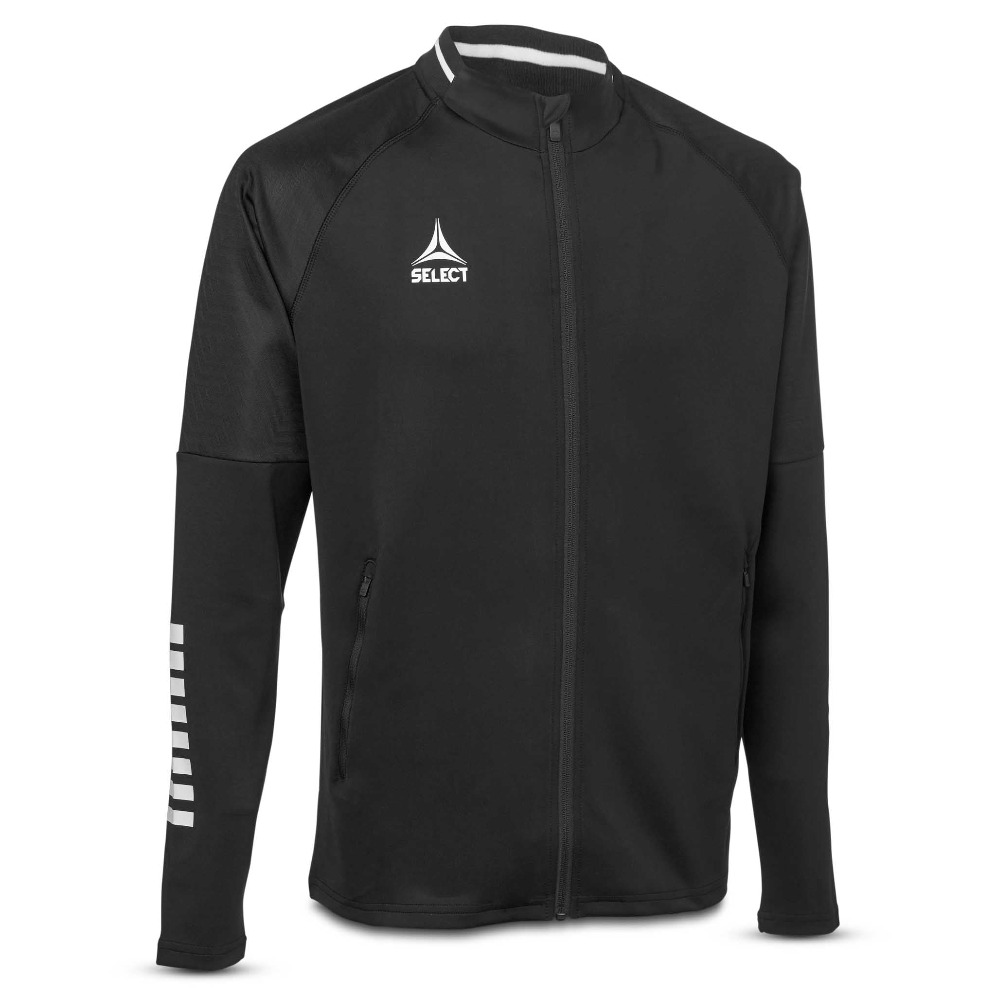 Svart og hvit Zip jacket Monaco v24, fotball Match & Training wear, sett forfra