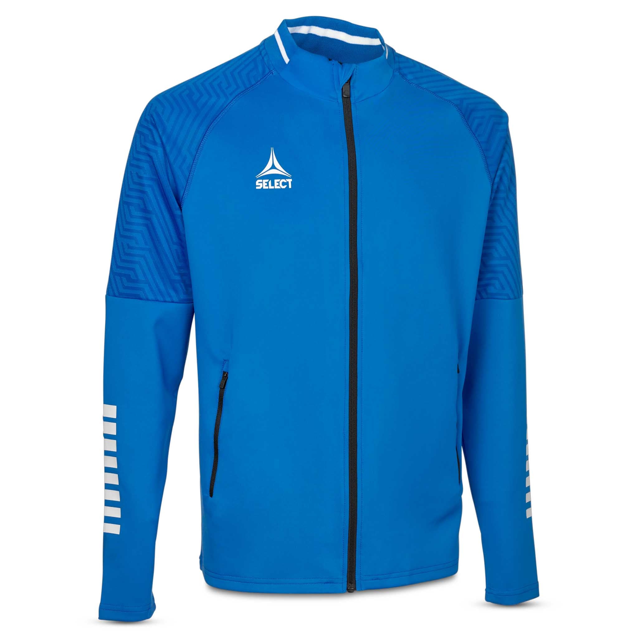 Forfra av blå og hvit Zip jacket Monaco v24, fotball Match & Training wear
