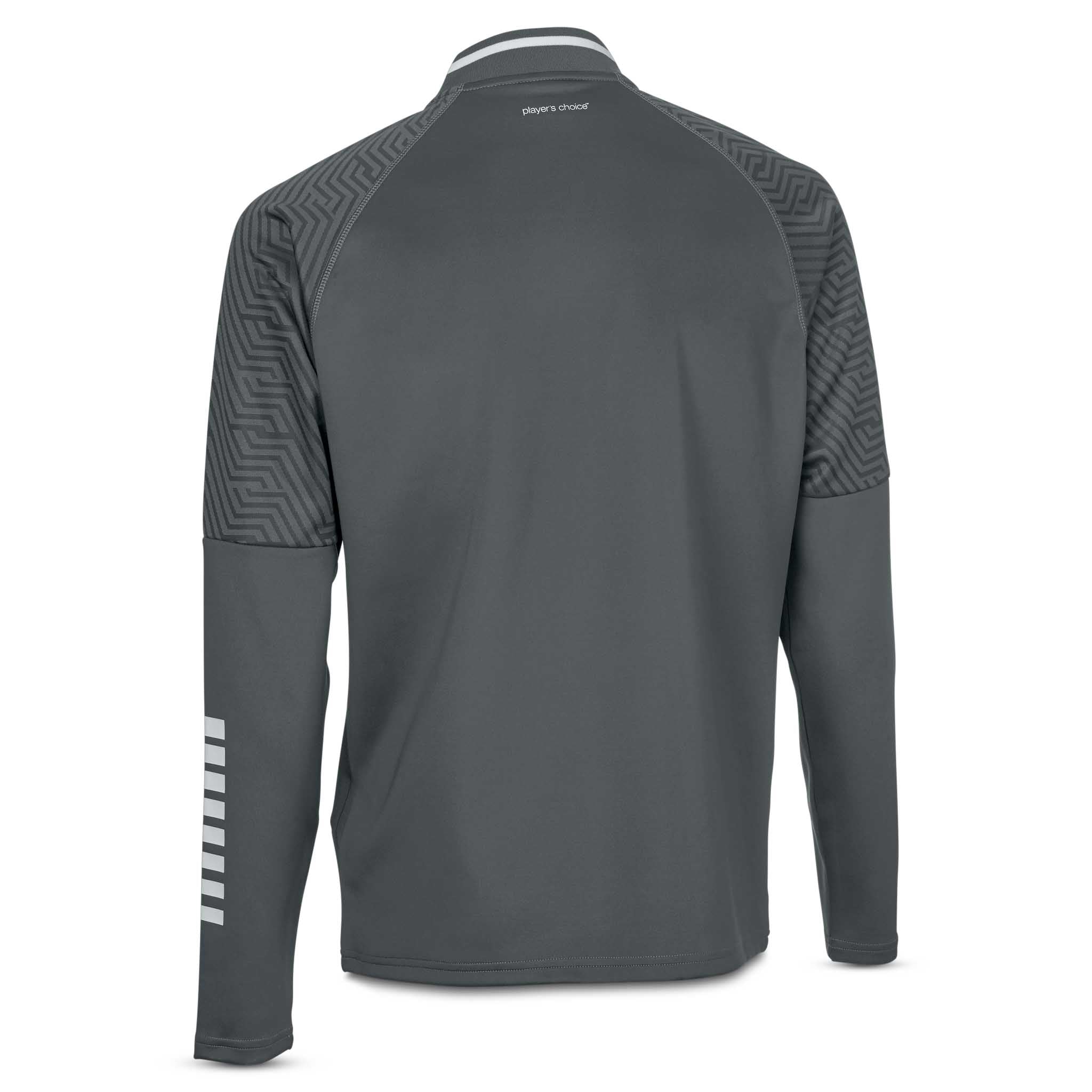 Bakside av grå-hvit Zip jacket Monaco v24, Match & Training fotballklær med mønstrede ermer.