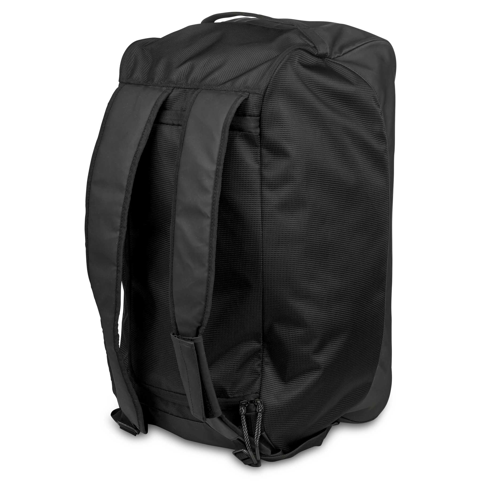 Svart Sportsbag v25 sportsbag, baksidevisning med polstrede ryggsekkstropper