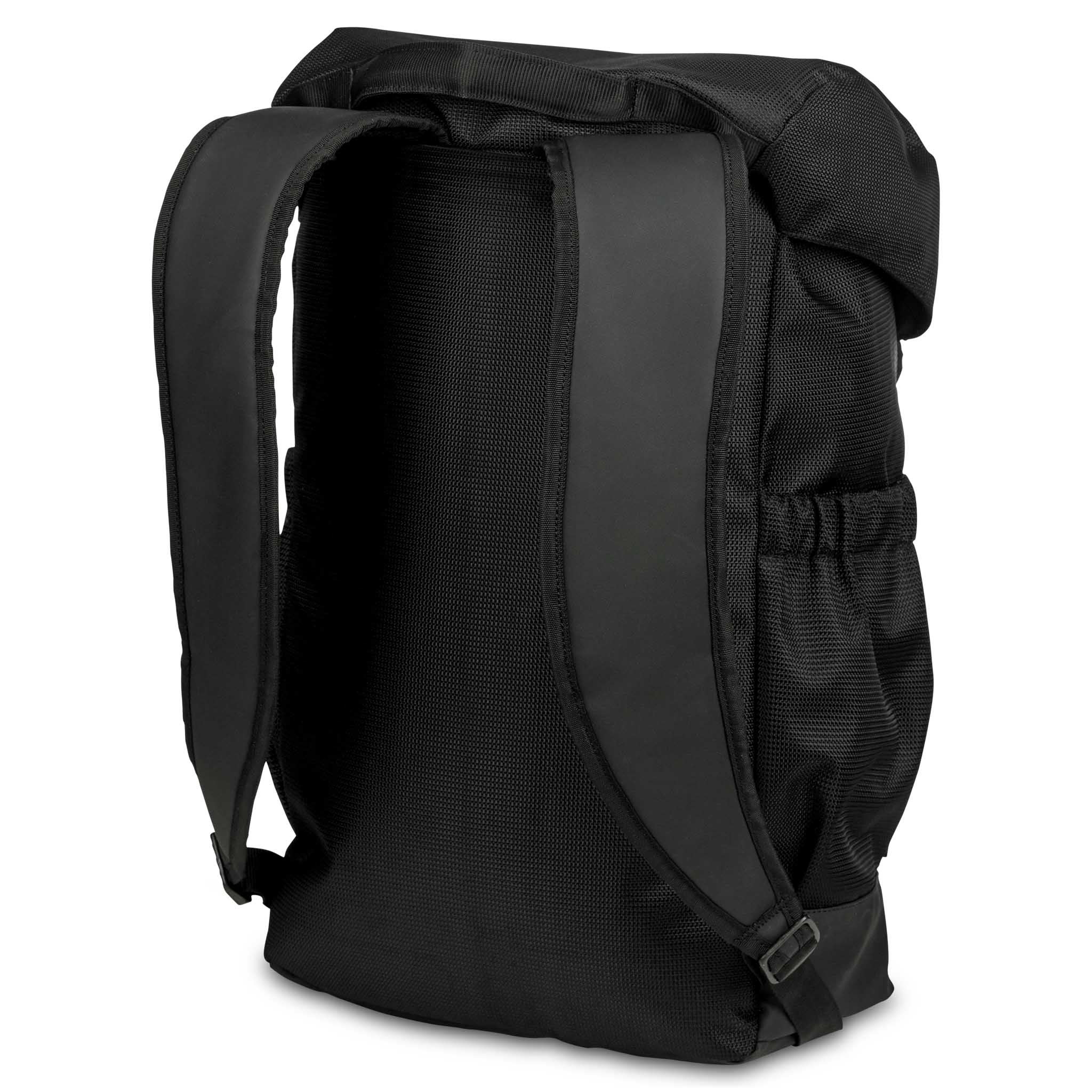 Svart Backpack v25 sportsbag, bakside med polstrede stropper og ryggpanel.