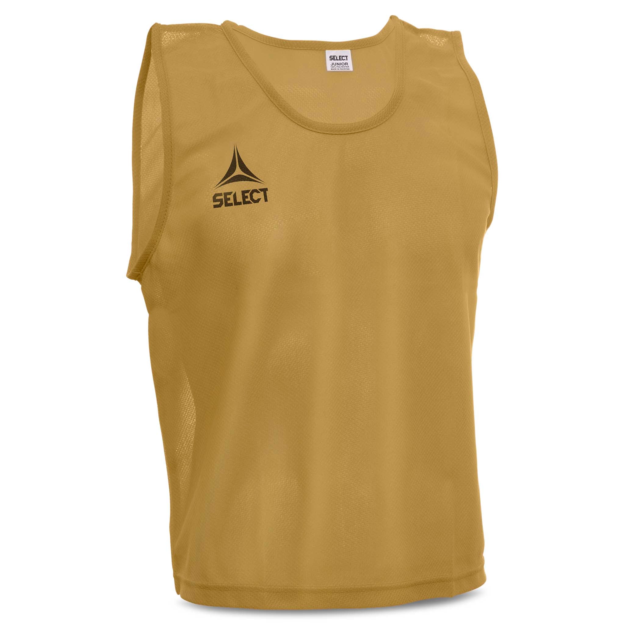 Forside av gullfarget Bib Basic Select fotballtilbehør med sort Select-logo.
