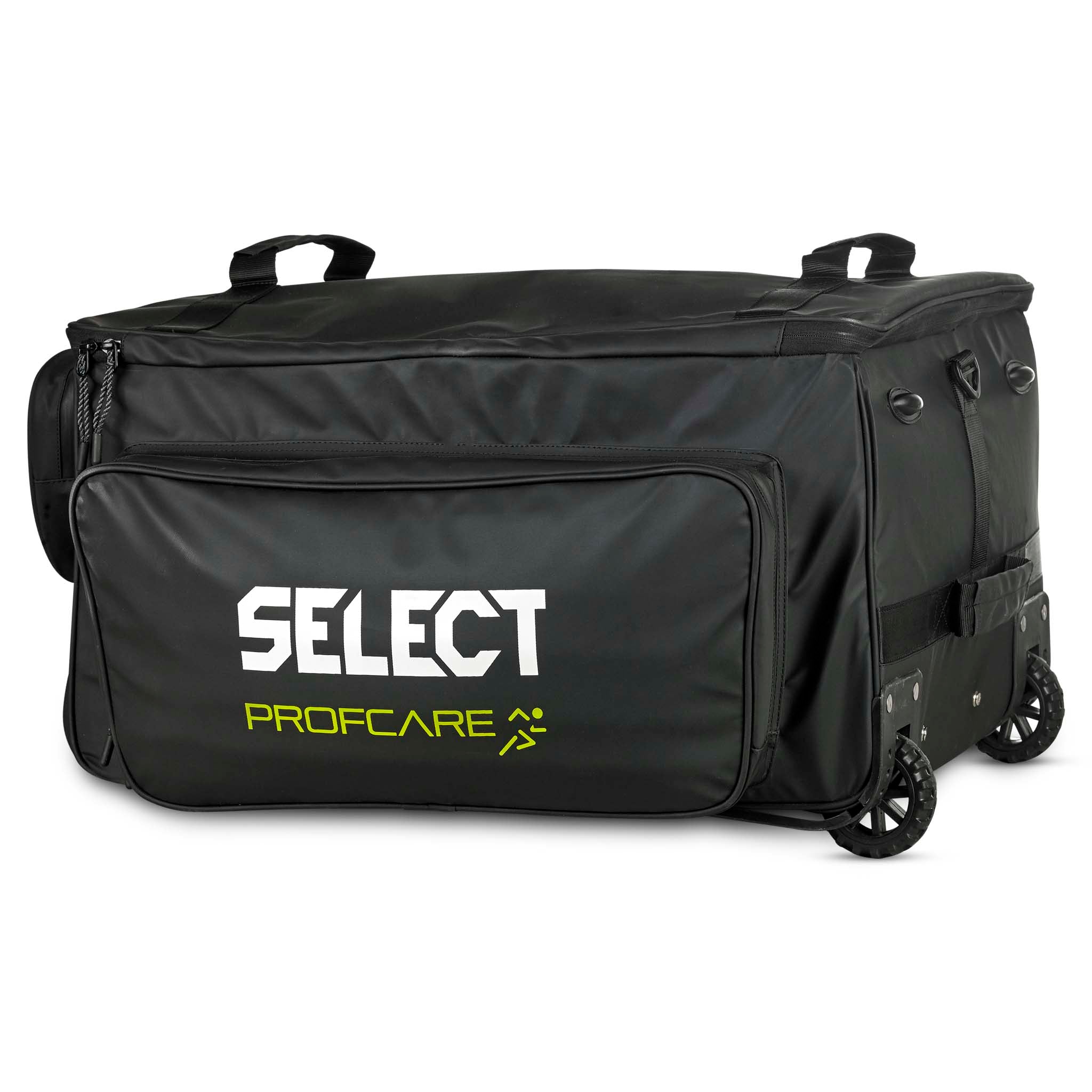 Svart Medicalbag trolley v25, Sports care, bakside med hjul og Select Profcare-logo.
