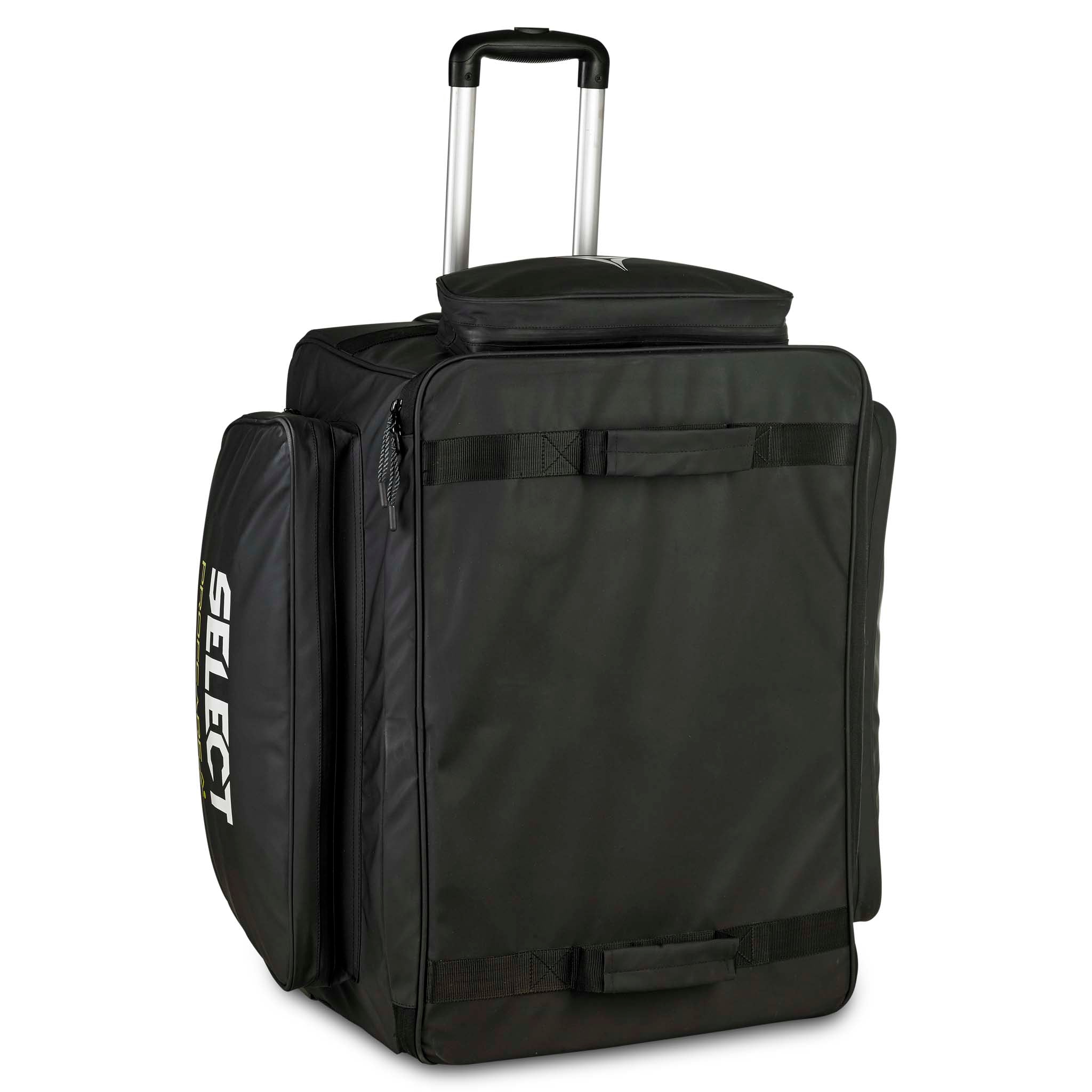 Svart Medicalbag trolley v25, Sports care, med teleskophåndtak og hjul, sett forfra.