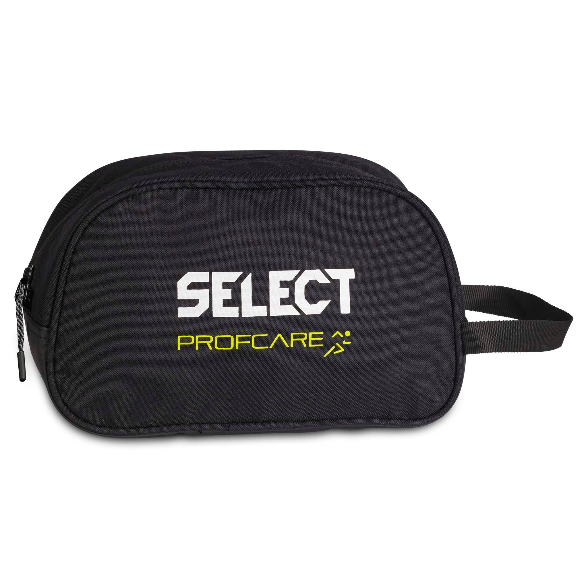 Forside av svart Medicalbag small v25 sports care-bag med hvit SELECT- og grønn PROFCARE-logo.