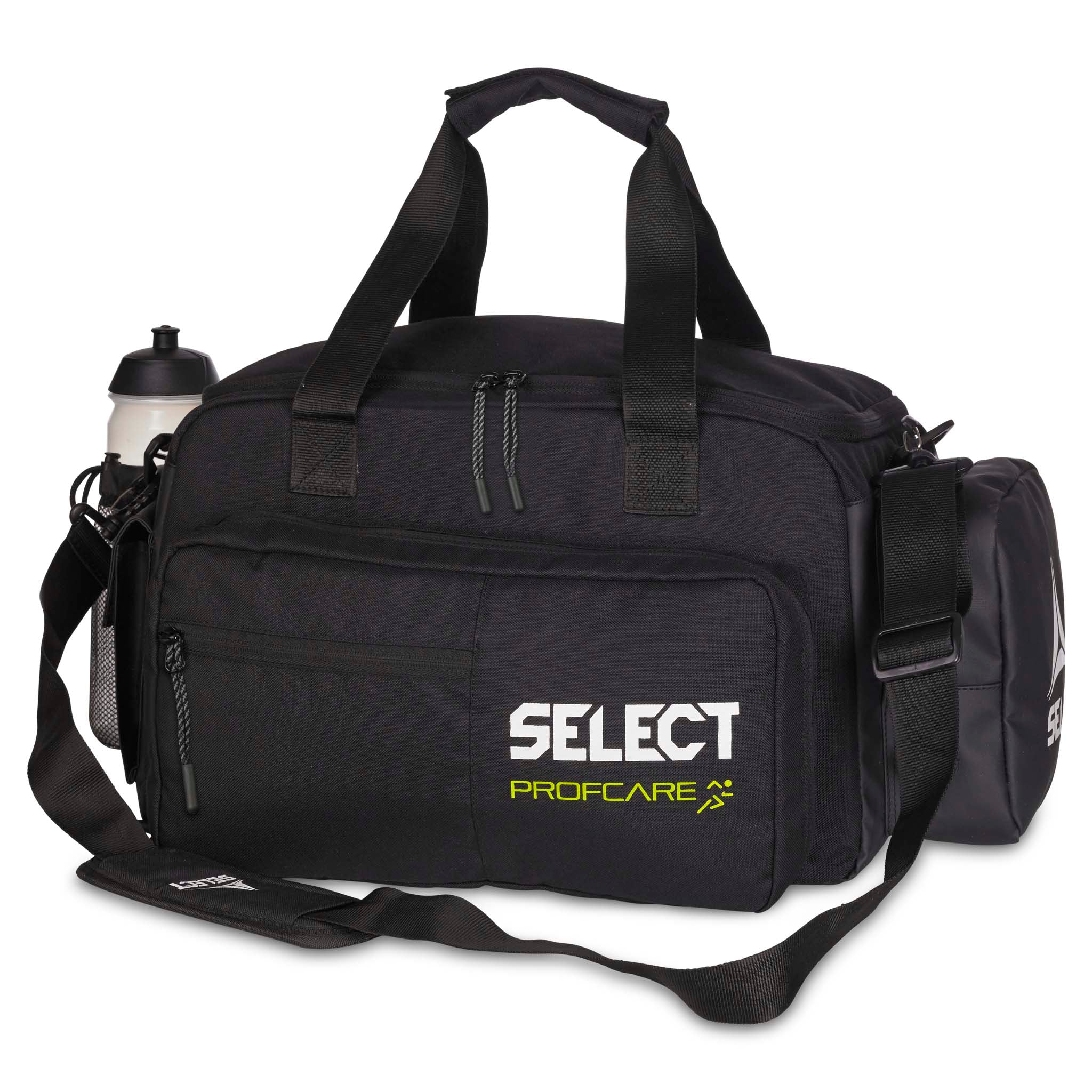 Svart Medicalbag large v25, sports care-bag med vannflaske, sett forfra