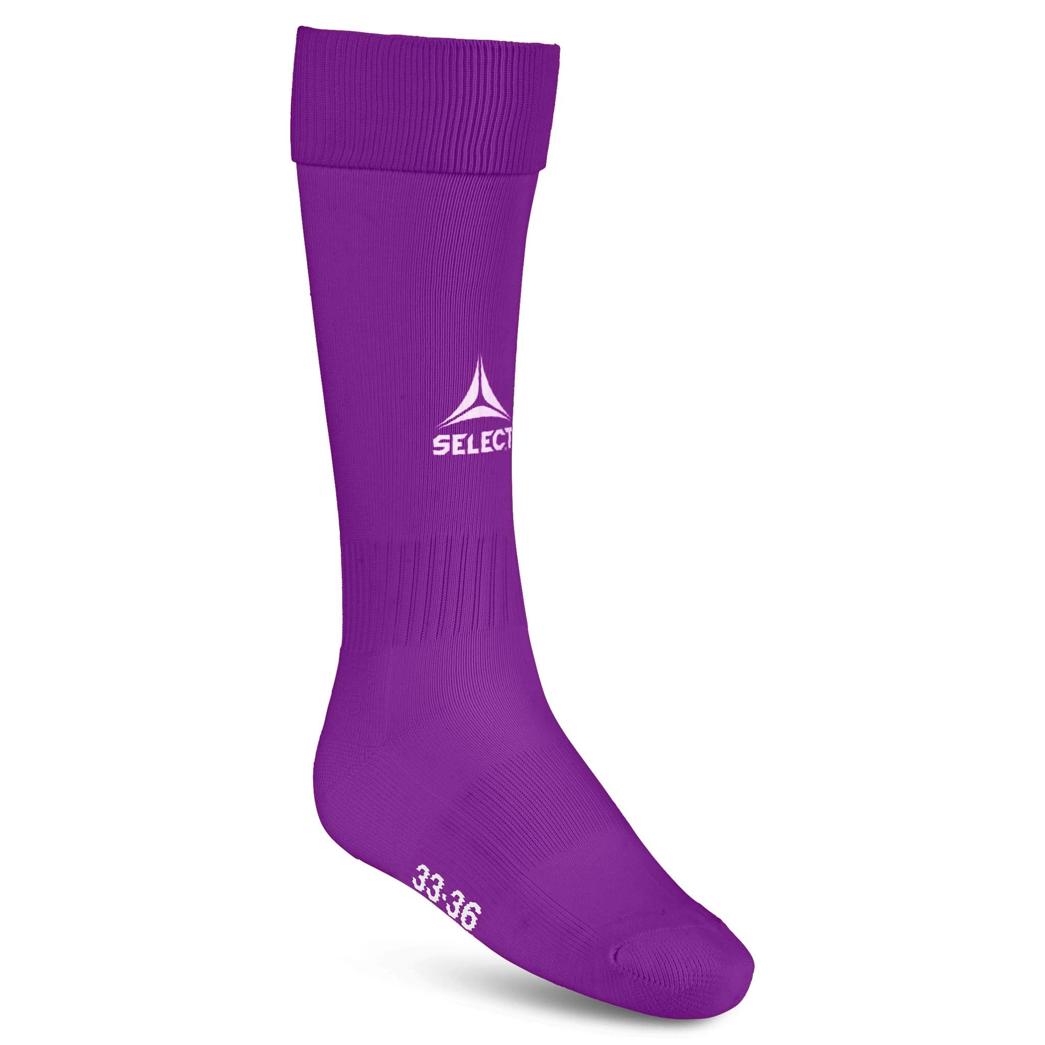 Lilla Football socks Elite, tilbehør, sett forfra med hvit logo og størrelsestrykk.