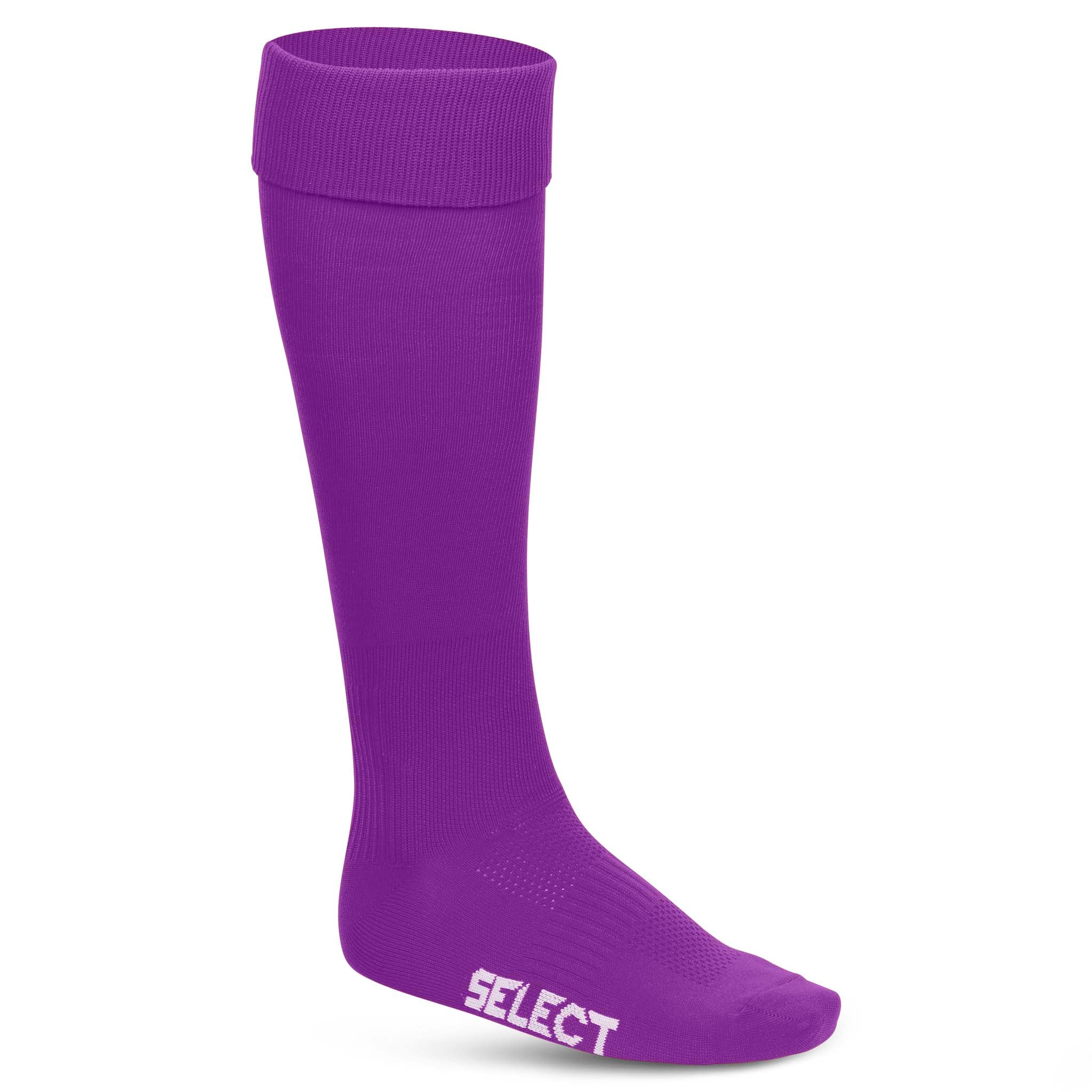 Forfra-bilde av lilla Football socks Club v22 tilbehør med hvit Select-logo.