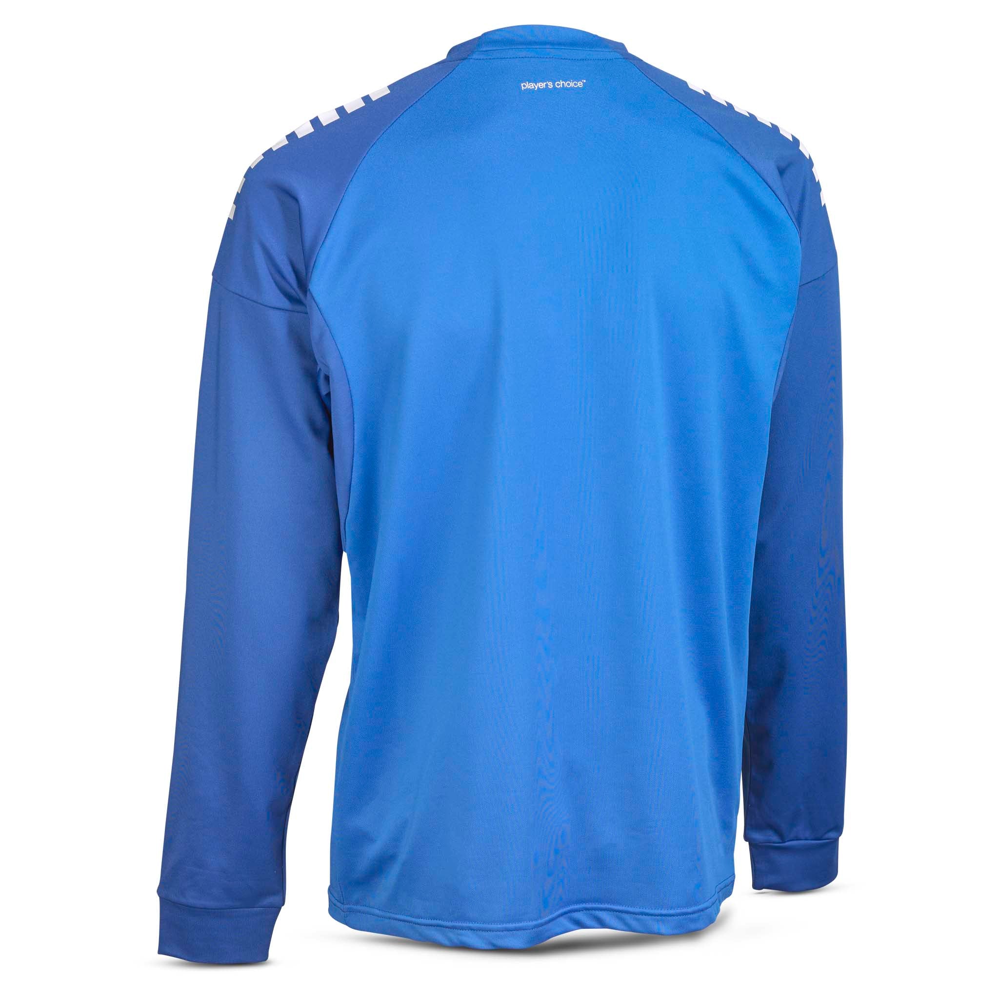 Bakside av Training sweat Spain v25, blå fotball Match & Training wear med mørkeblå skulderdetaljer.