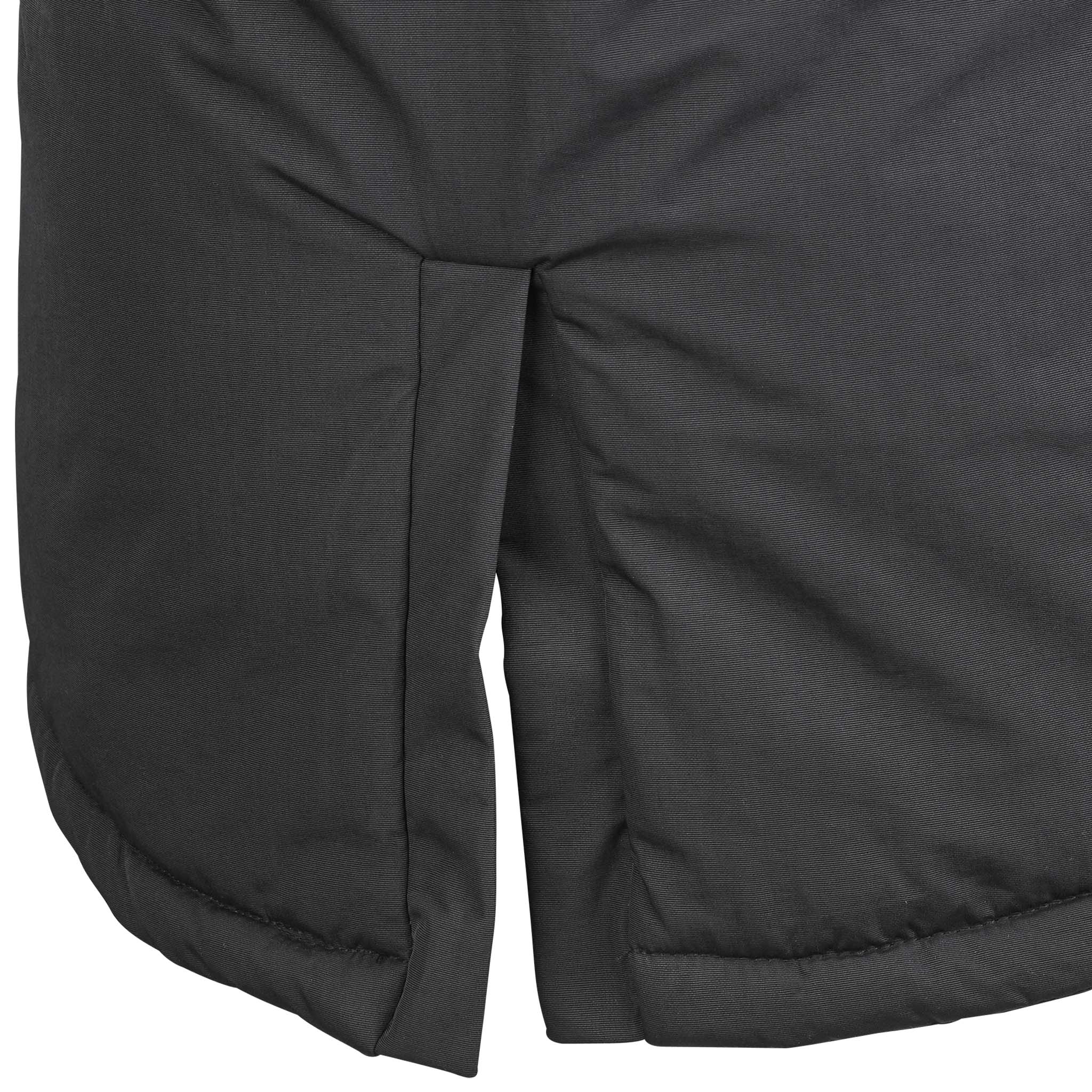Nærbilde av sort Coach jacket Spain v25, Match & Training wear, med polstret kant og sidesplitt.