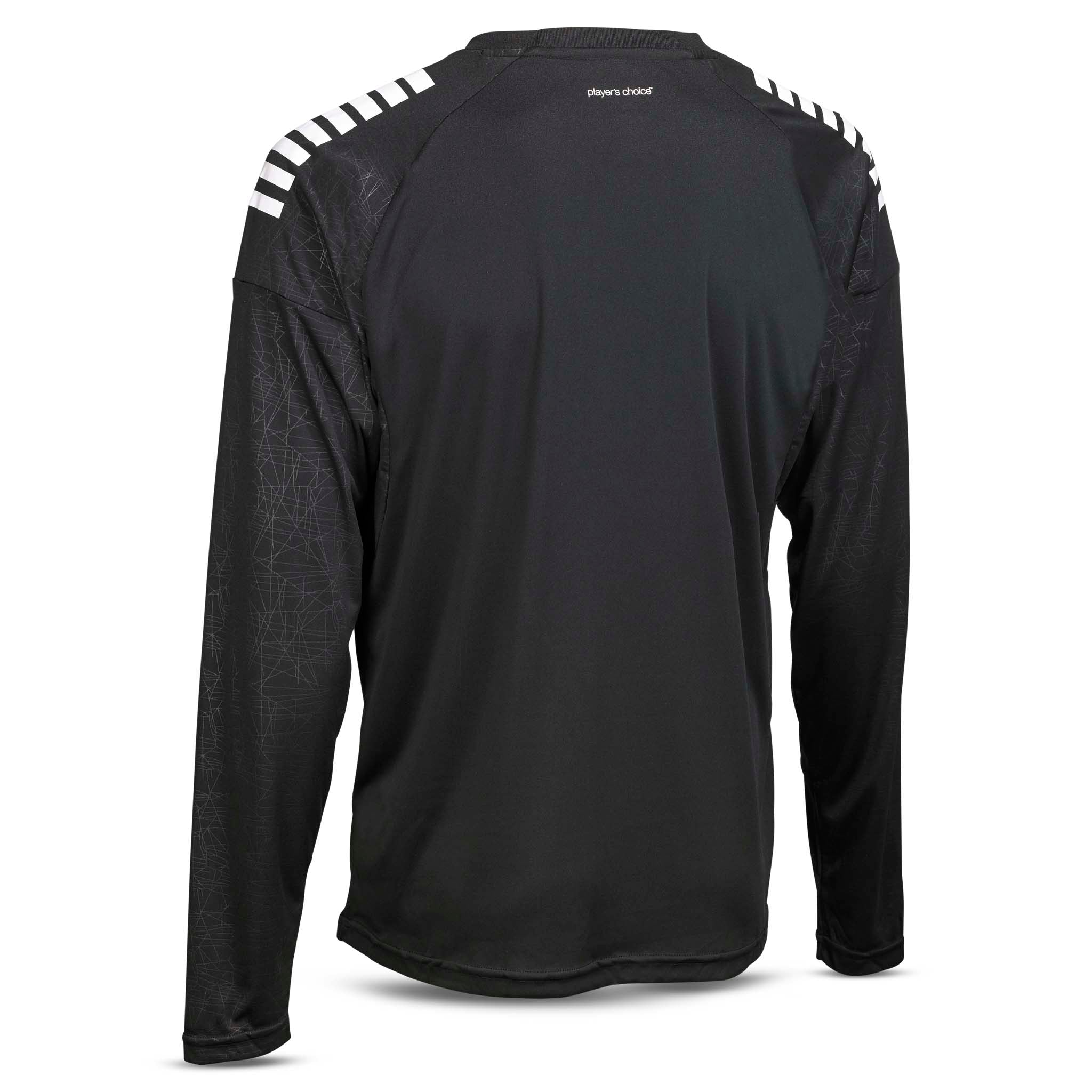 Player shirt L/S Spain v25, Match & Training wear, bakside. Svart med hvitstripete skuldre.