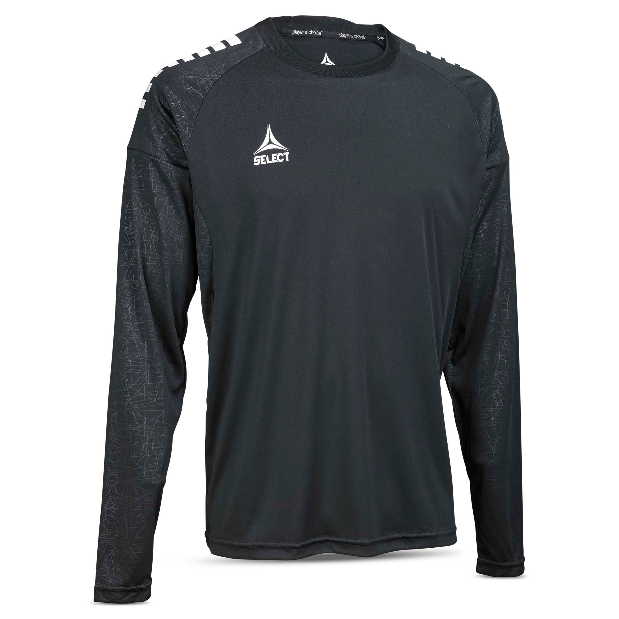 Forfra av sort Player shirt L/S Spain v25, Match & Training wear med hvit logo