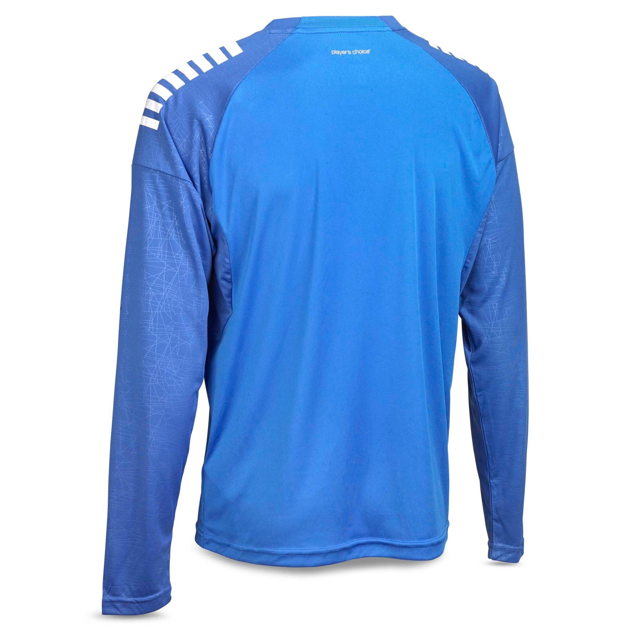 Bakside av blå og hvit Player shirt L/S Spain v25, Match & Training wear fotballtrøye.