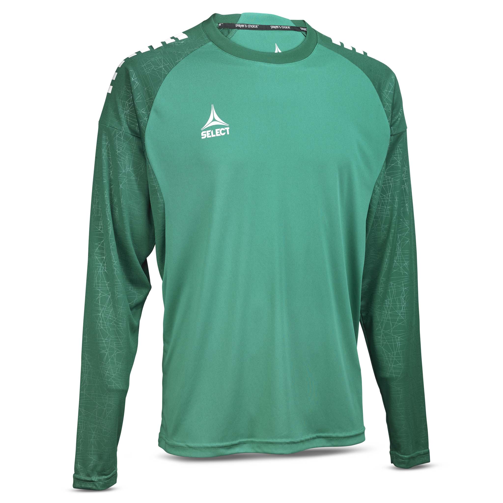 Forfra av grønn og hvit Player shirt L/S Spain v25, fotball Match & Training wear.