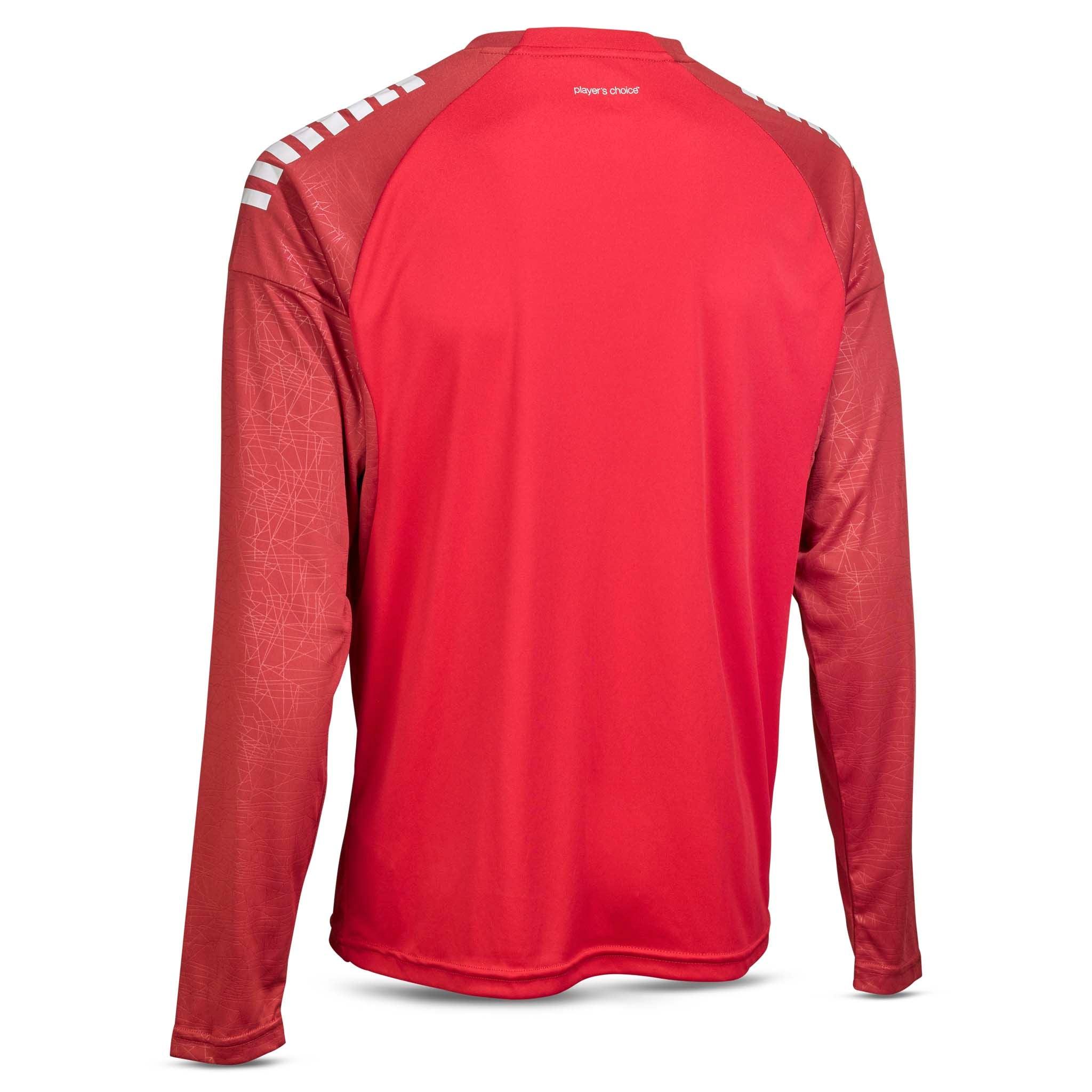 Player shirt L/S Spain v25, rød med hvite skulderstriper, fotball Match & Training wear, sett bakfra.