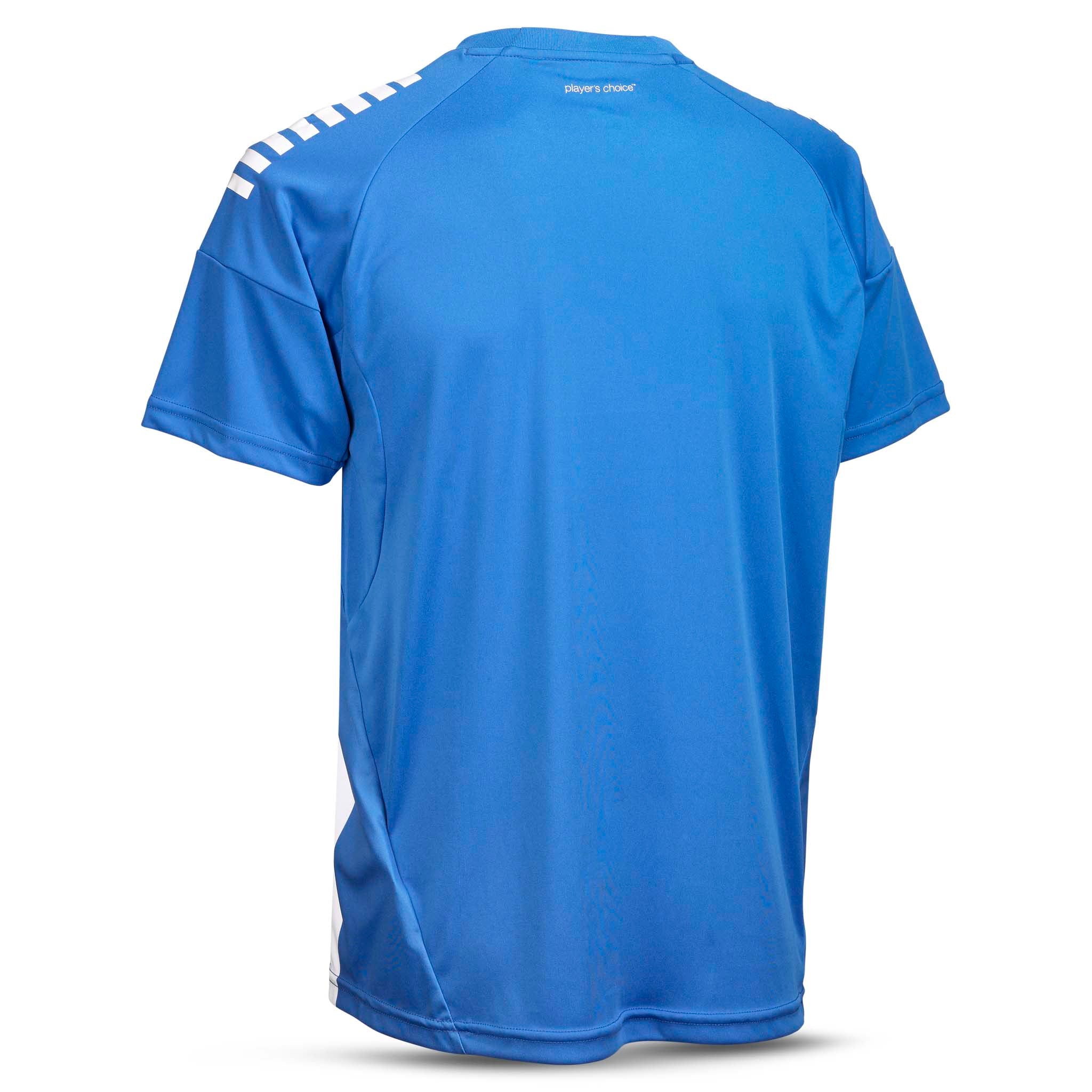 Bakside av Player shirt S/S Spain striped v25, blå med hvitstripete skuldre. Match & Training wear fotball.