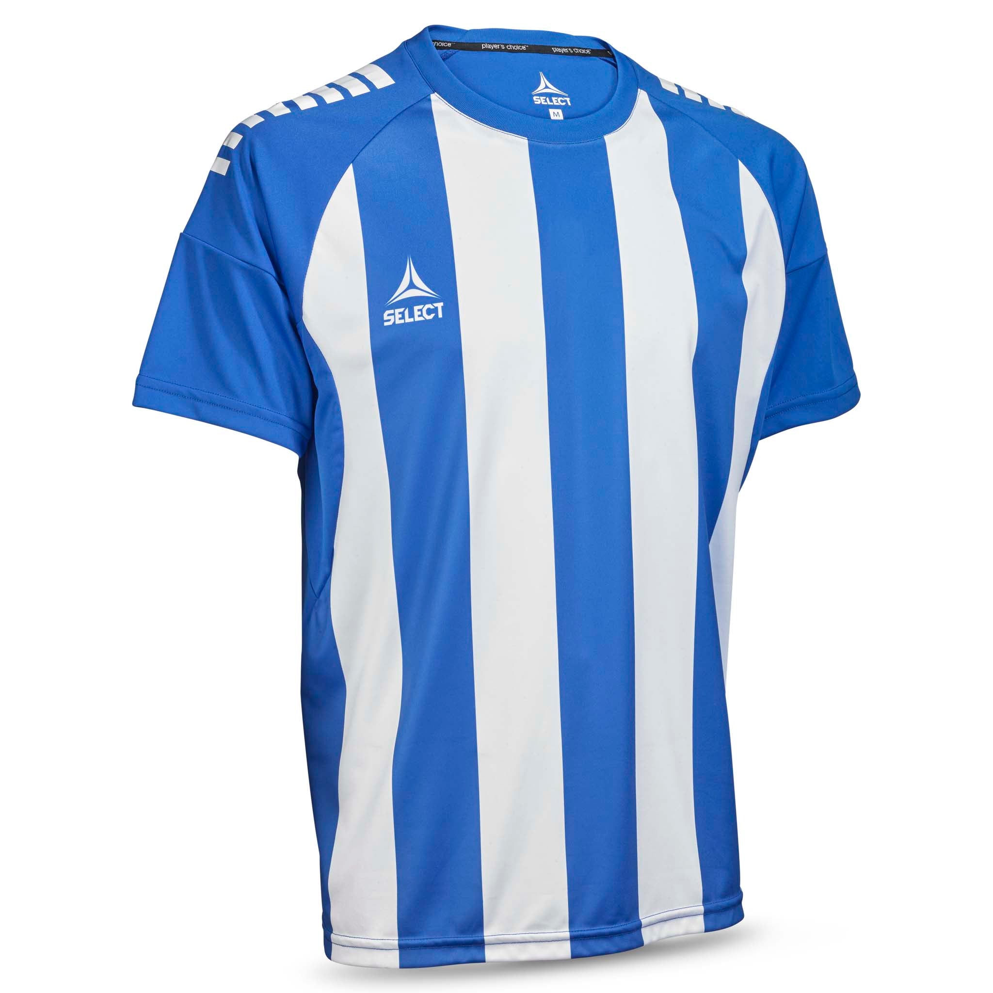 Forside av Player shirt S/S Spain striped v25, blå og hvit stripet fotball Match & Training wear.