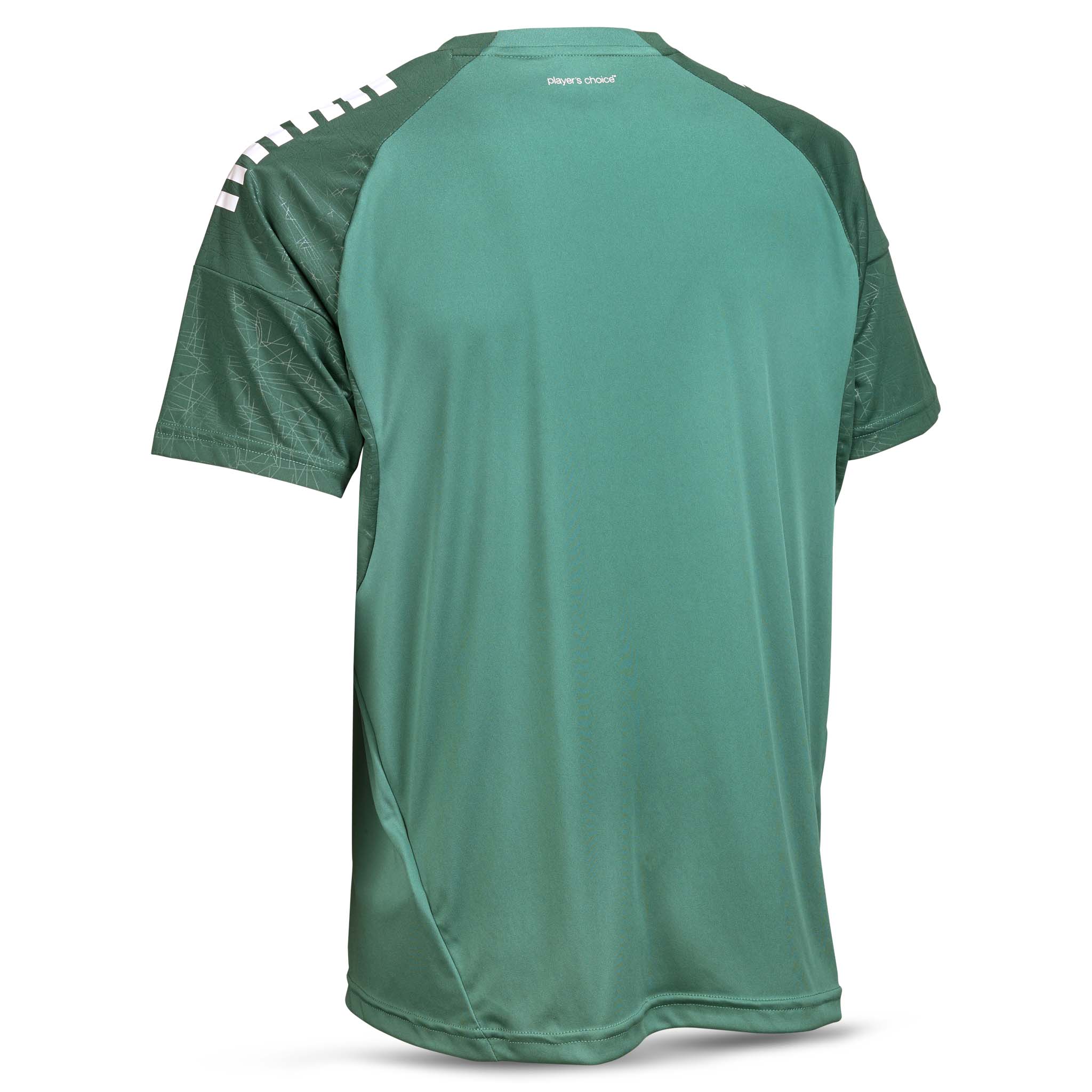 Bakside av grønn Player shirt S/S Spain v25, Match & Training wear, med hvit skulderdetalj.
