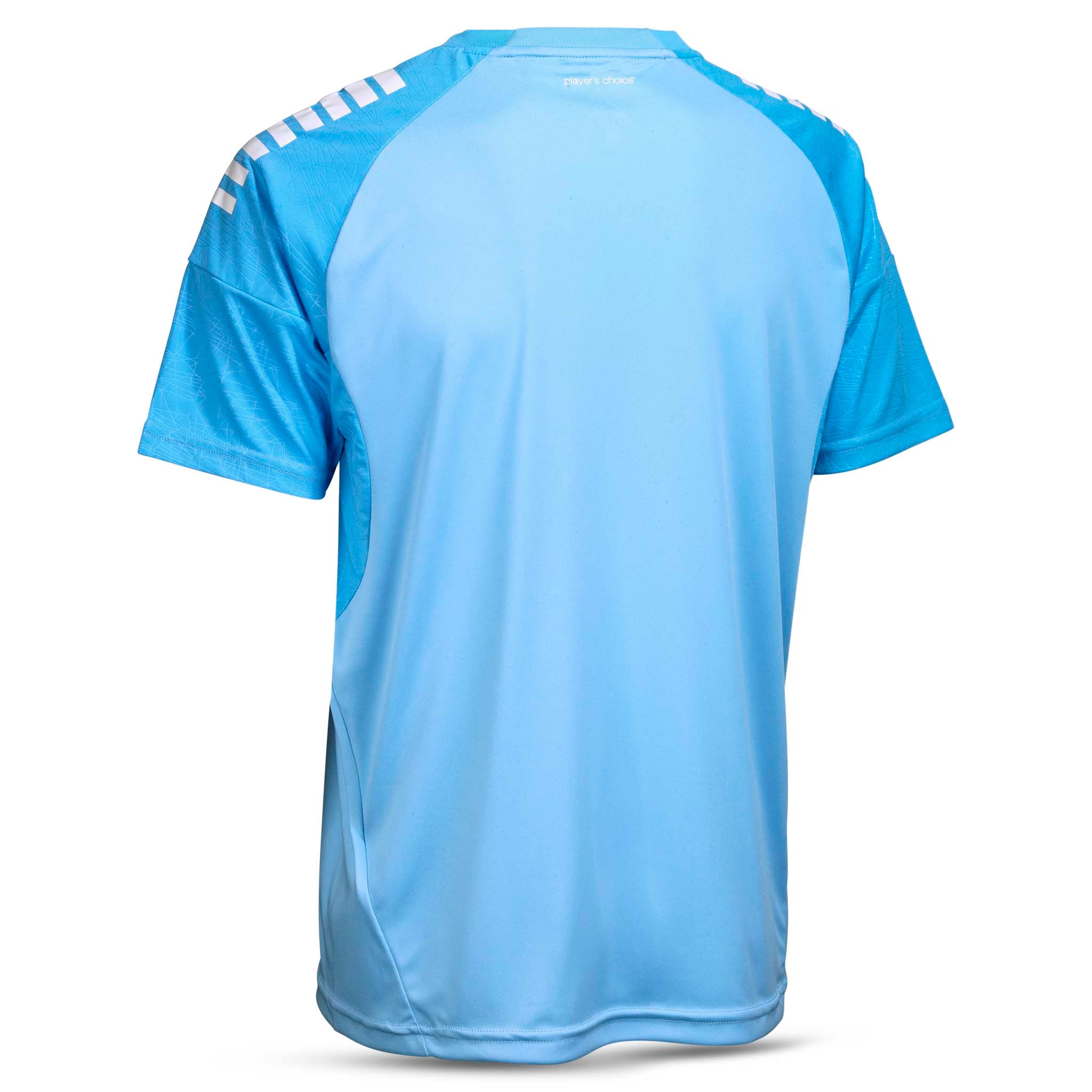 Bakside av Player shirt S/S Spain v25, Match & Training wear, i lyseblå med mørkeblå og hvite detaljer.