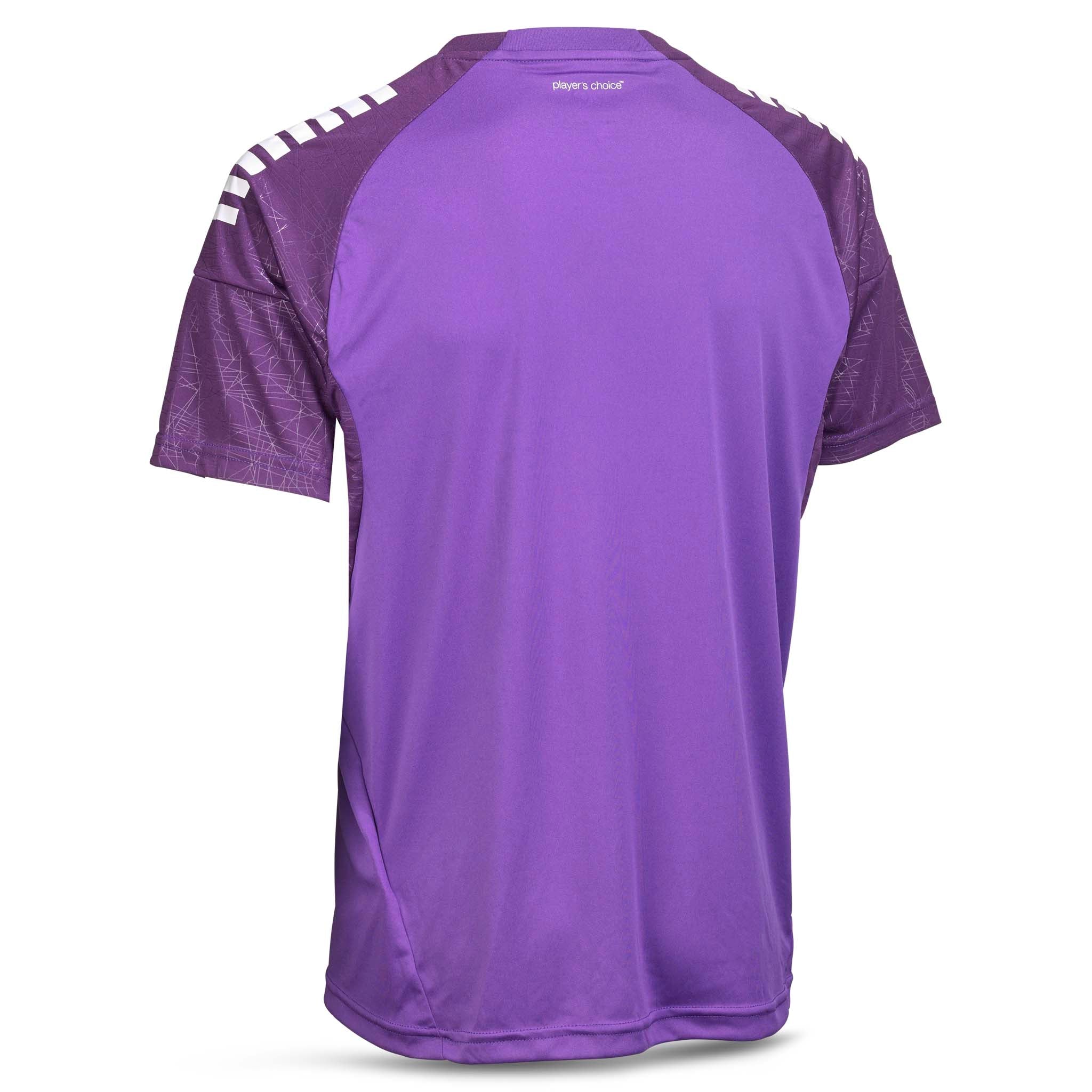 Bakside av lilla og hvit Player shirt S/S Spain v25, Match & Training fotballklær.