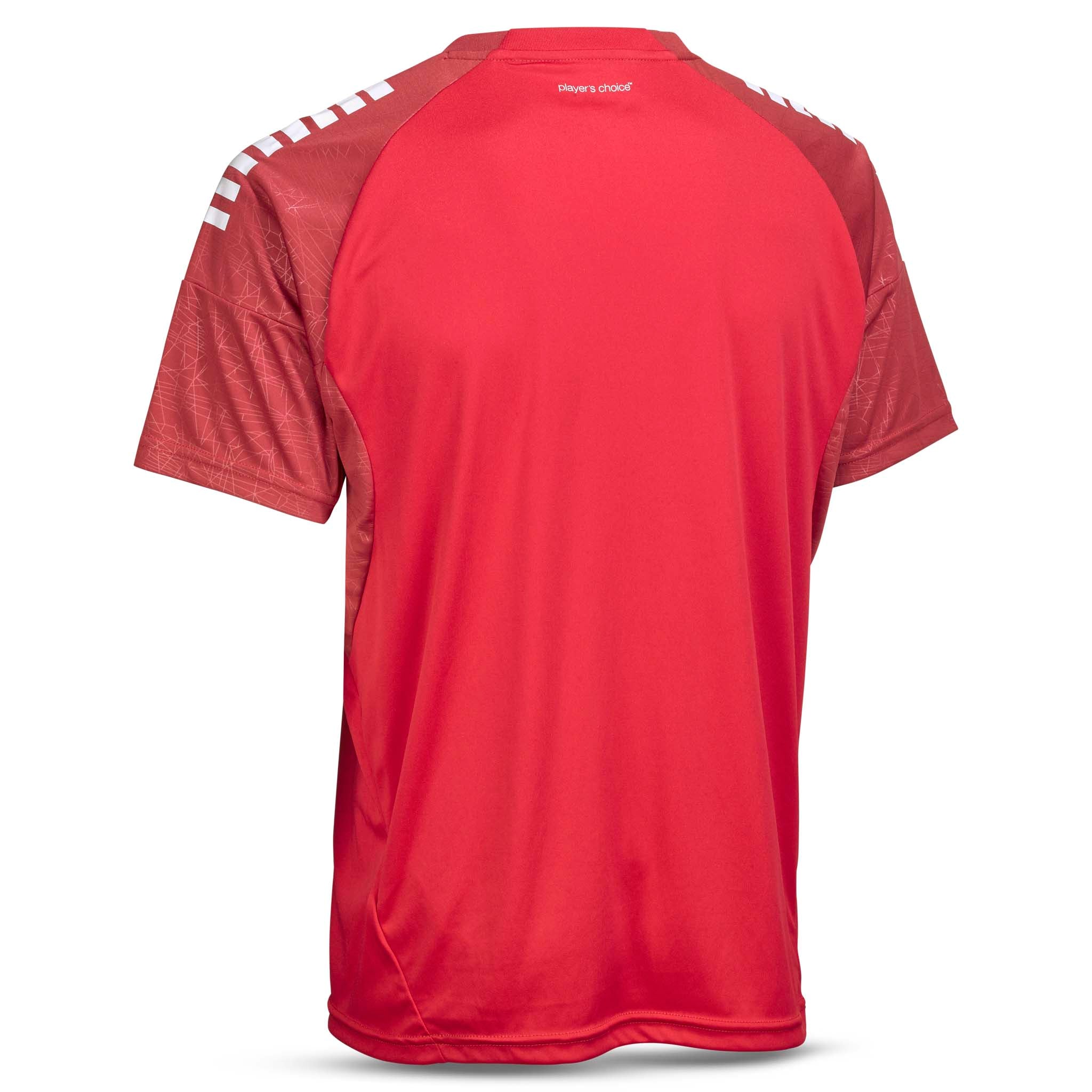 Bakside av rød og hvit Player shirt S/S Spain v25, fotball Match & Training wear