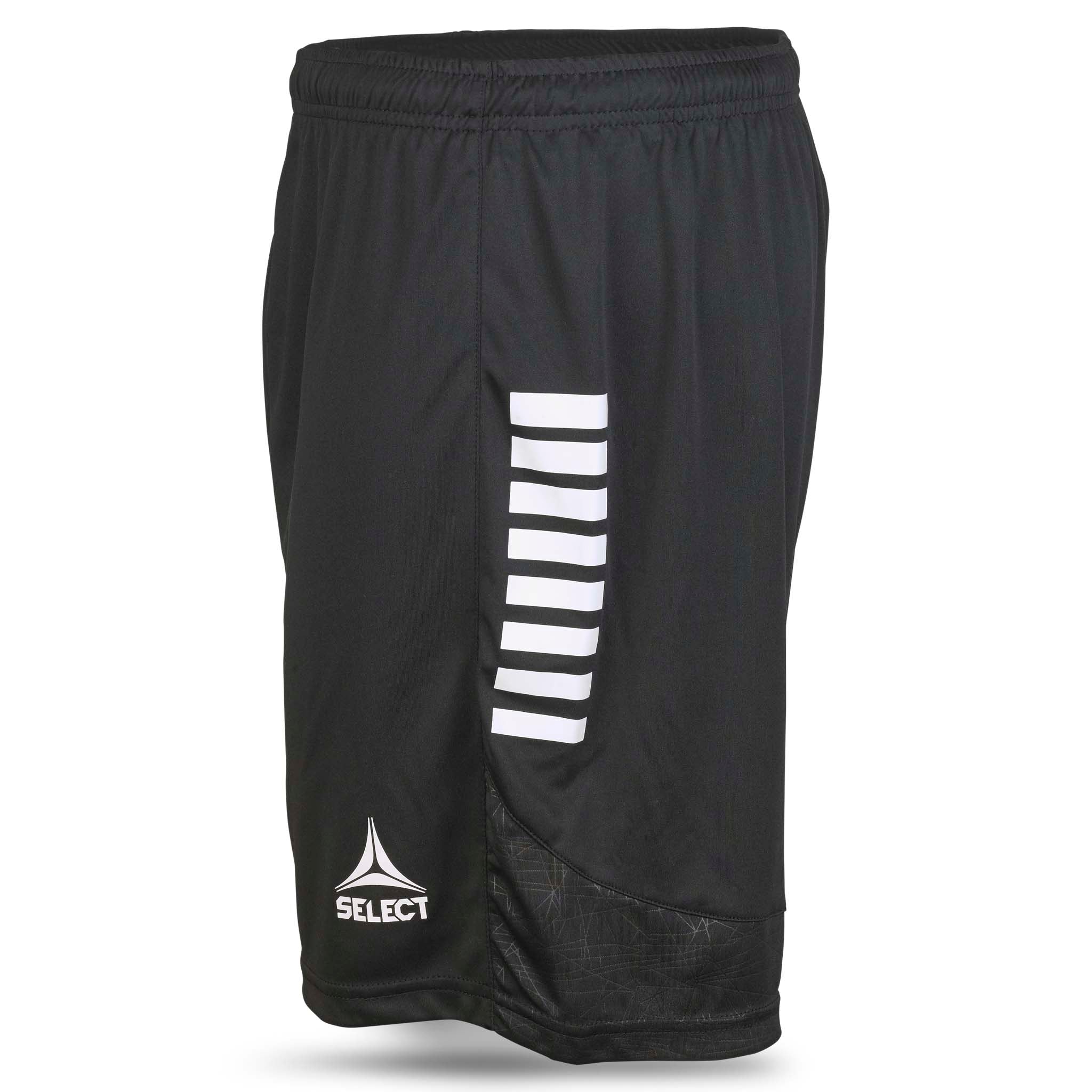 Svarte Player shorts Spain v25, venstre side, hvite striper & logo, Match & Training wear fotball