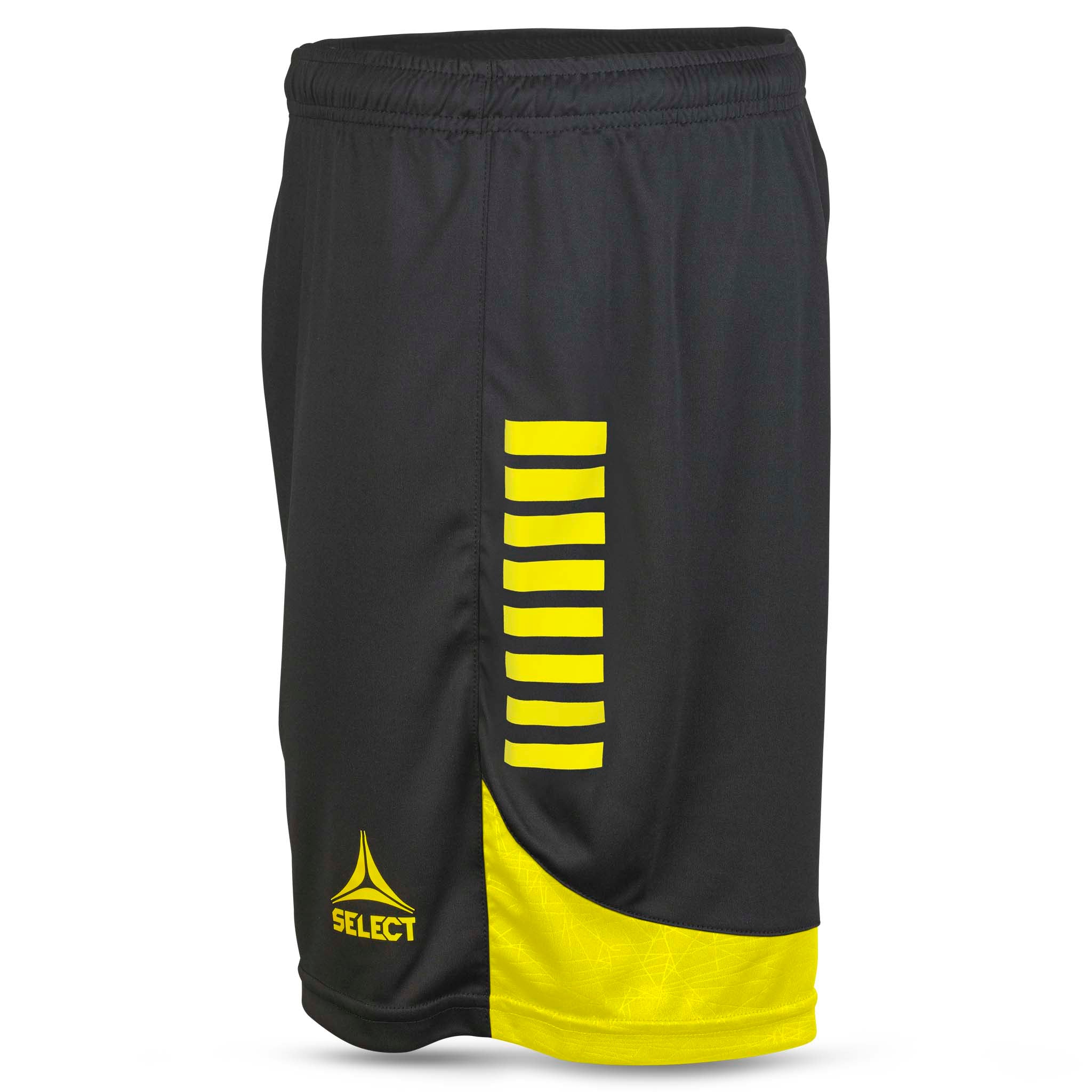 Player shorts Spain v25, Match & Training wear, svart med gule detaljer, sett fra venstre side
