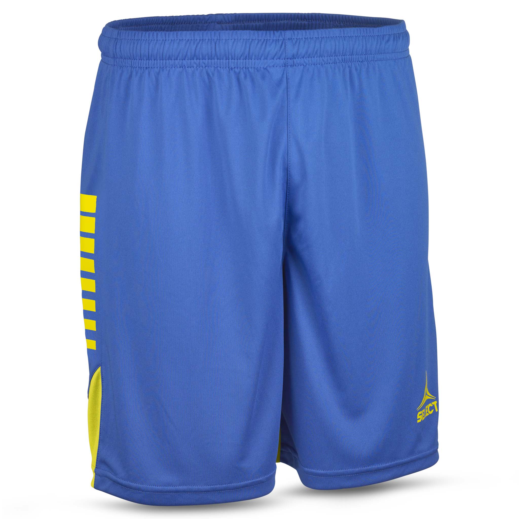Forfra av blå Player shorts Spain v25 med gule detaljer, Match & Training wear for fotball
