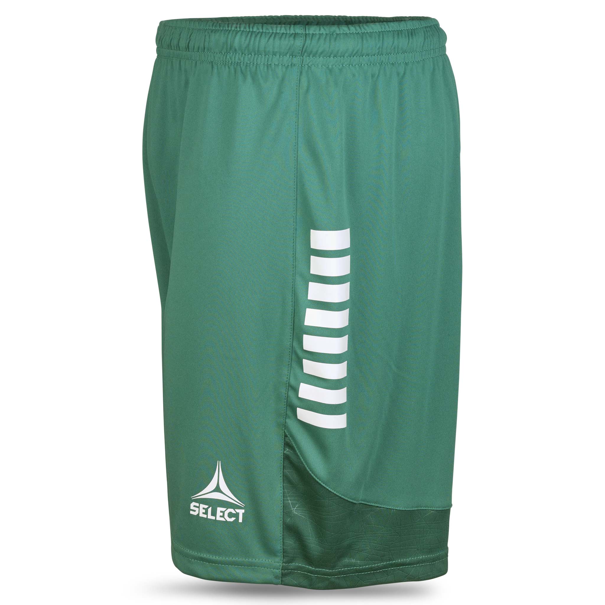 Grønne og hvite Player shorts Spain v25, Match & Training wear, sett fra venstre med Select-logo.