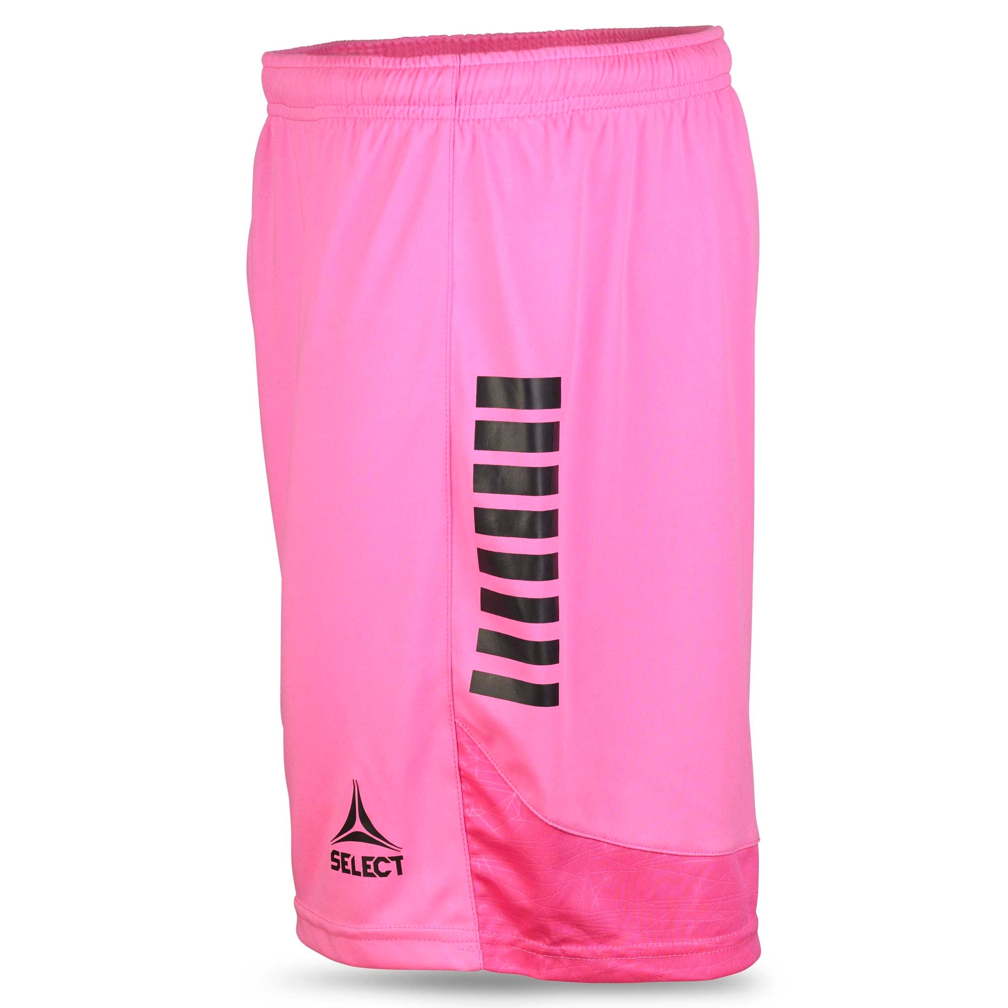 Player shorts Spain v25, kamp- og treningstøy, rosa med sorte striper, sett fra venstre