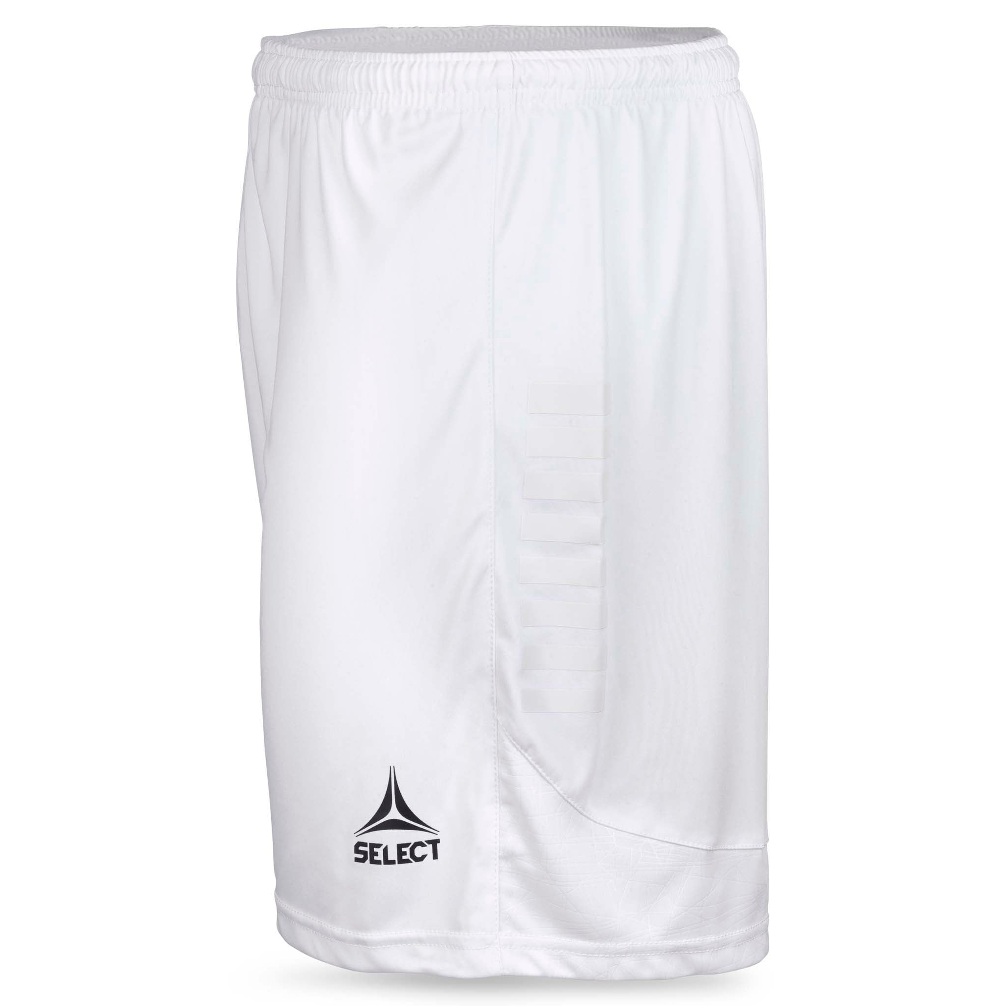 Hvite Player shorts Spain v25, kamp- og treningstøy, sett fra venstre side med Select-logo